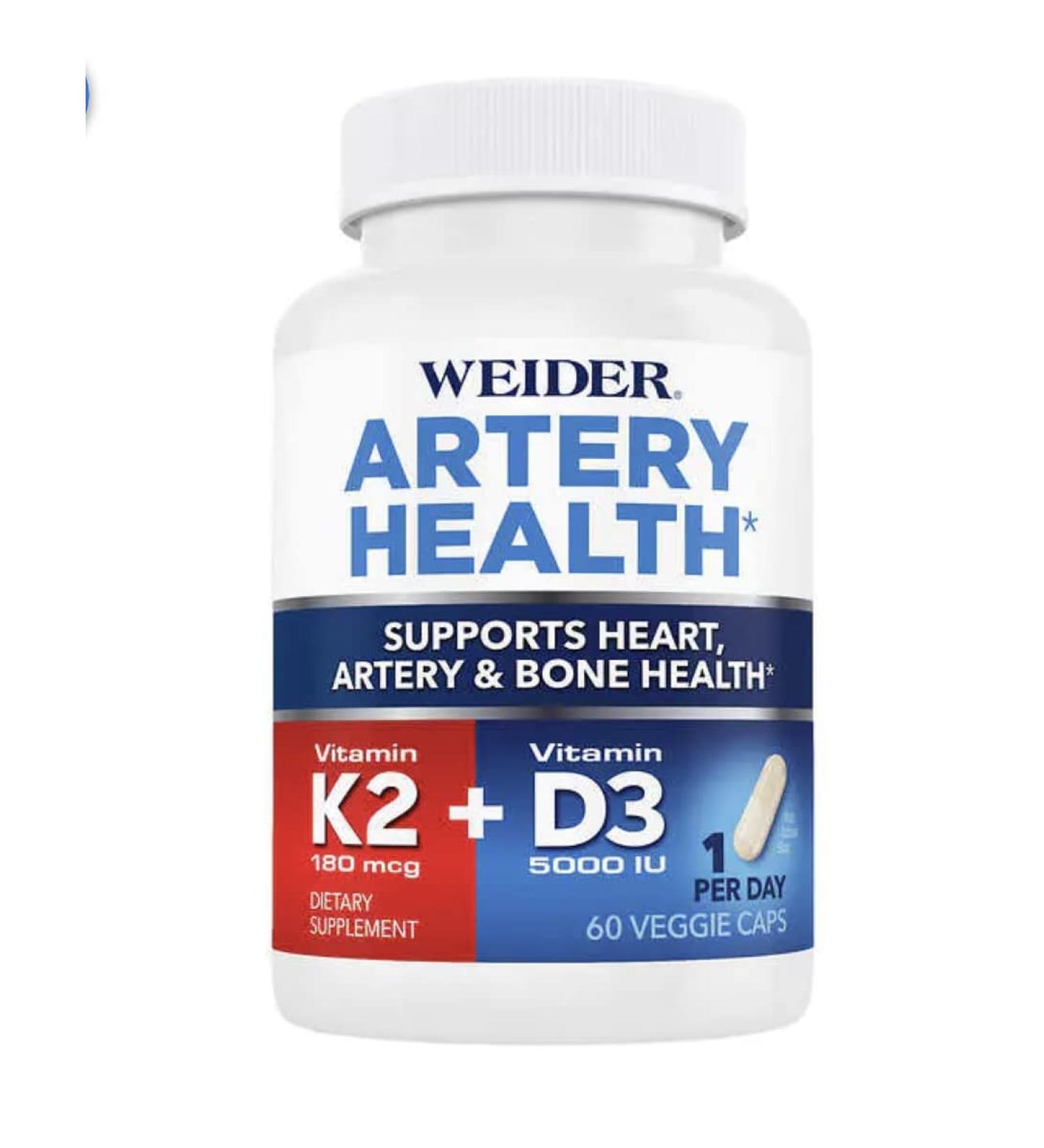 Artery Health for Heart Immune and Bone Support with Vitamin K2 (180mcg) & Vitamin D3 (5000iu) 60 Veggie Capsules
