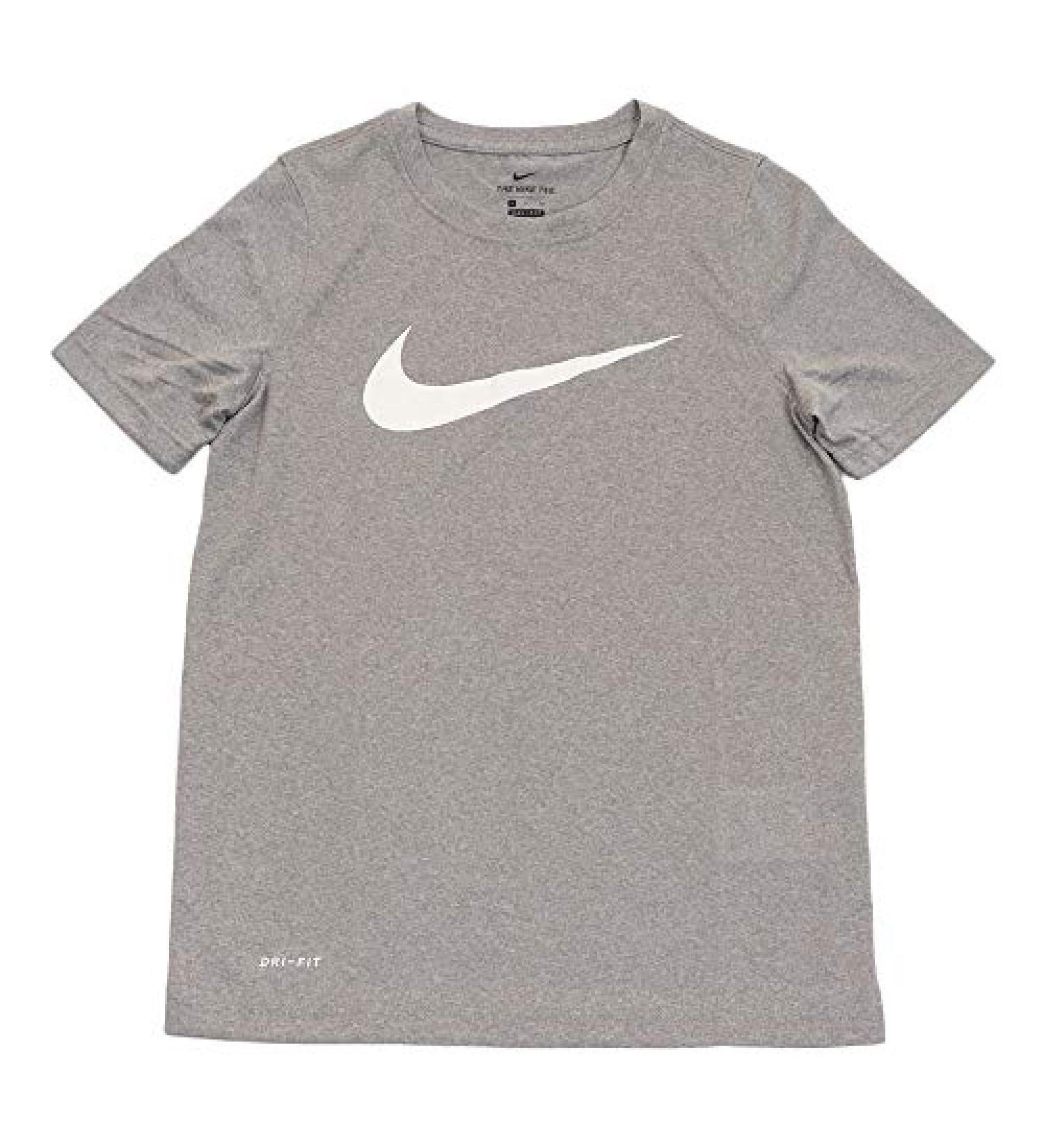Nike Boy's Dri Fit Swoosh T Shirt Dark Grey Heather/White - Size Medium - Buy Online on GoSupps.com