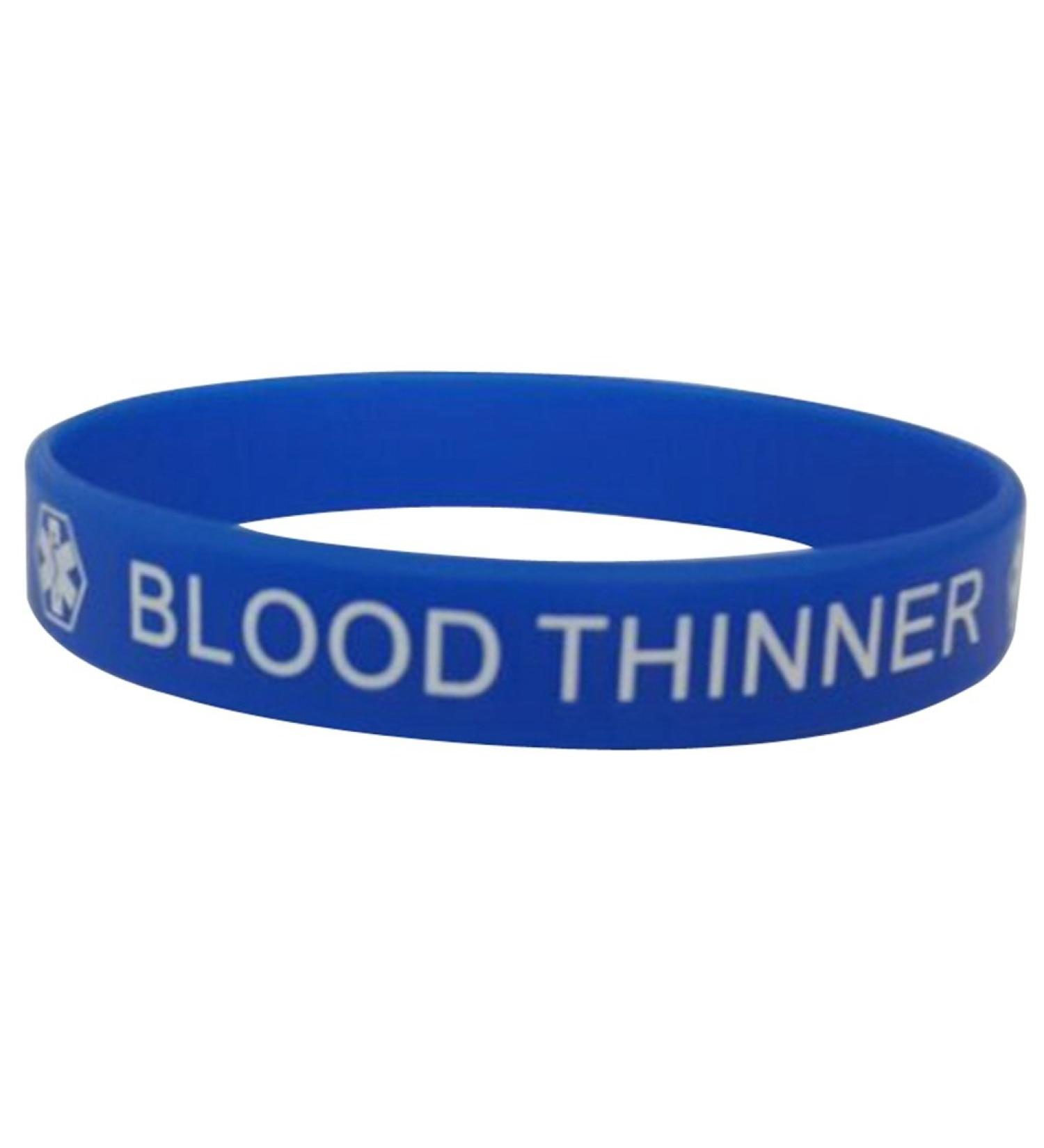 Blue Silicone Rubber Medical Awareness Alert Bracelet Blood Thinner
