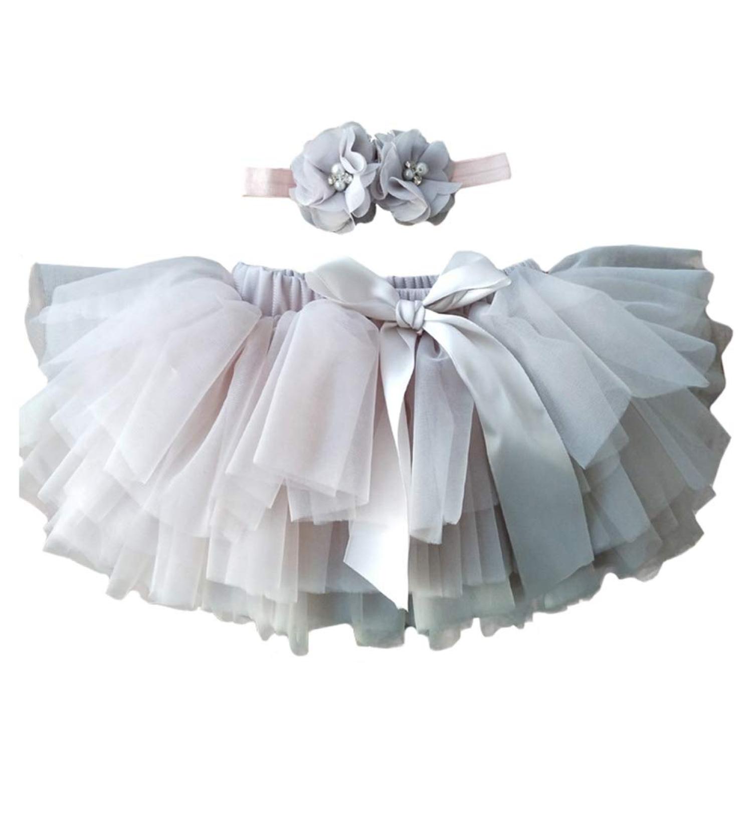 YONKINY Newborn Baby Princess Tulle Skirt Set - Gray | Photography Prop Headband | Birthday Outfit 12 Months - Buy Online on GoSupps.com