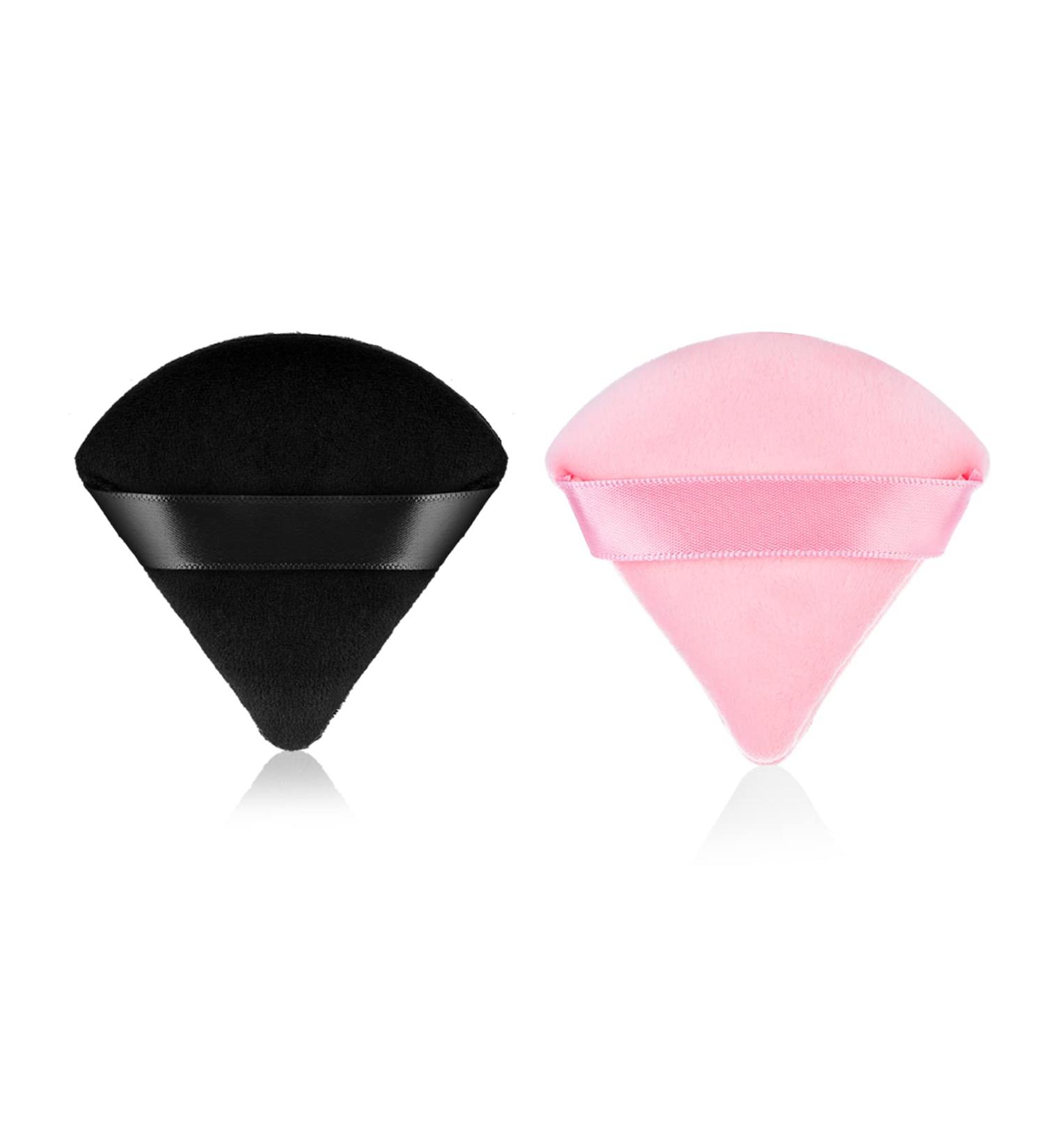 Sibba 2 Pieces Triangle Powder Puffs Set - Washable & Reusable Makeup Sponges for Face and Body - Soft Plush Powder Sponge for Loose Powder - Black & Pink - Buy Online on GoSupps.com