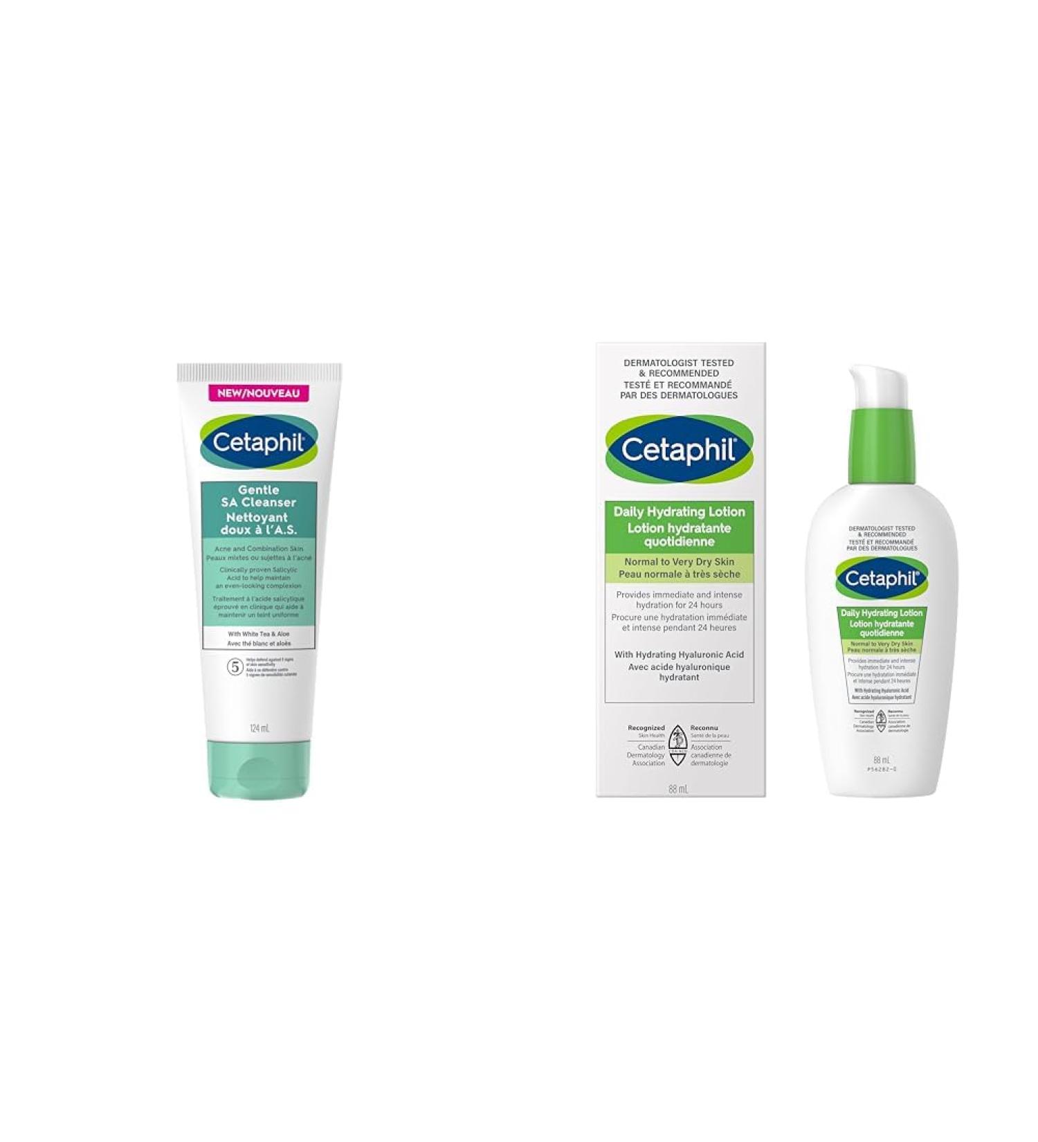 Cetaphil Gentle Salicylic Acid Cleanser | Clinically Proven For Sensitive Acne Prone Skin & Daily Hydrating Lotion with Hyaluronic Acid Cleanser + Lotion - Buy Online on GoSupps.com