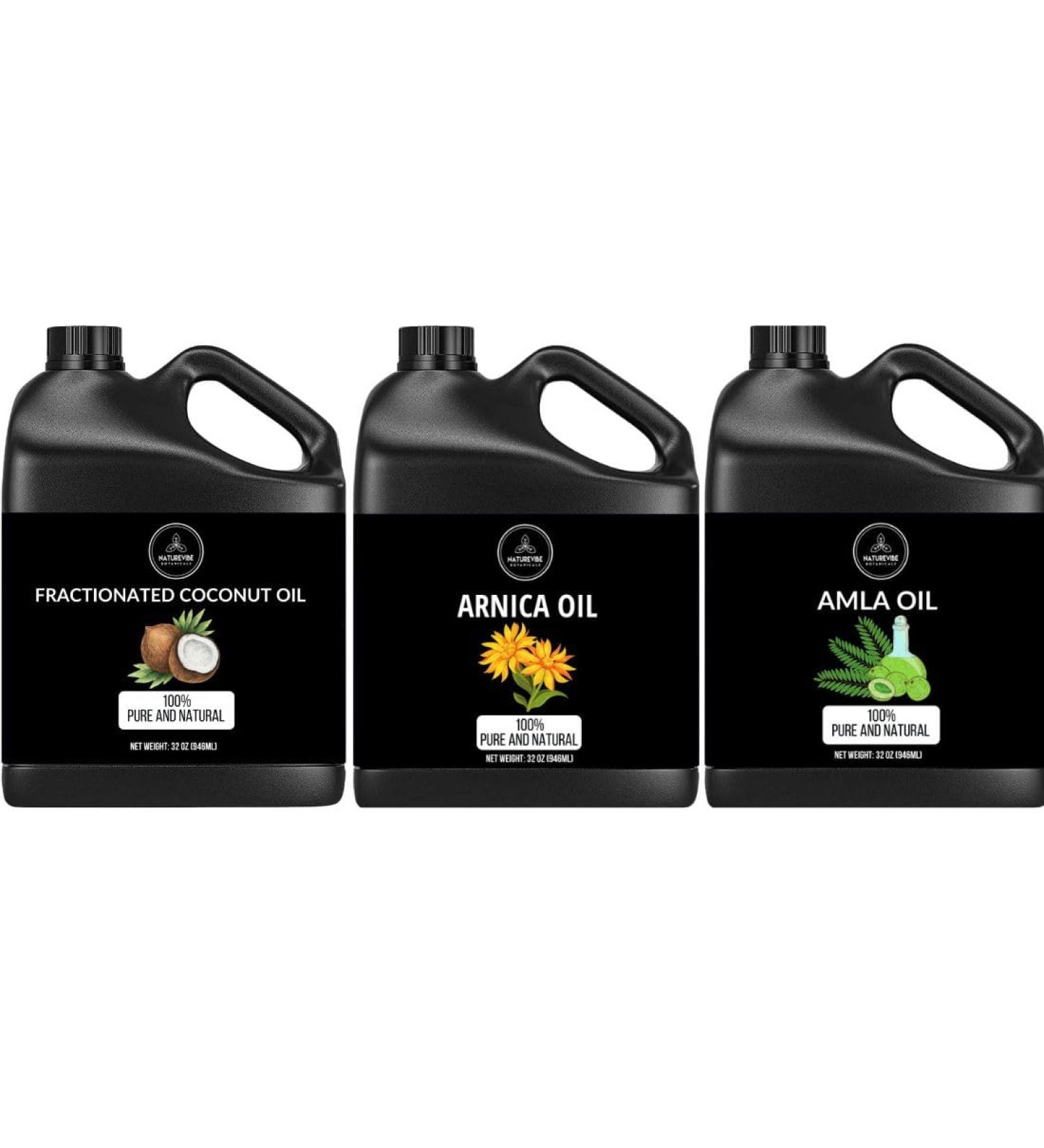 Naturevibe Botanicals Fractionated Coconut Oil 32oz Arnica Oil 32oz and Amla Oil 32oz |Oil Combo - Buy Online on GoSupps.com