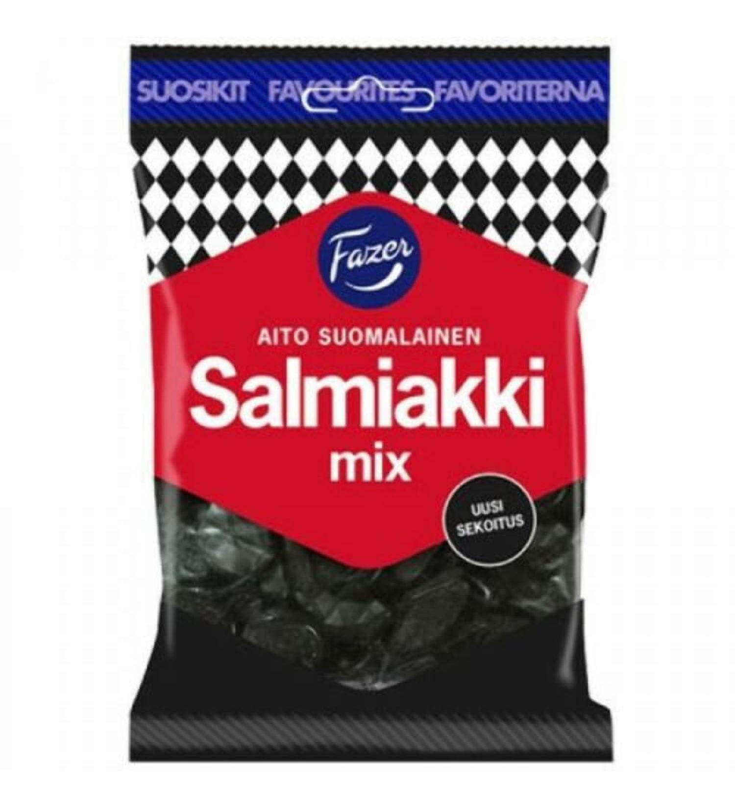 Fazer Salmiakki Mix - Original Finnish Salty Liquorice - Salmiak - Salmiac - Wine Gums - Candy - Bag 180g