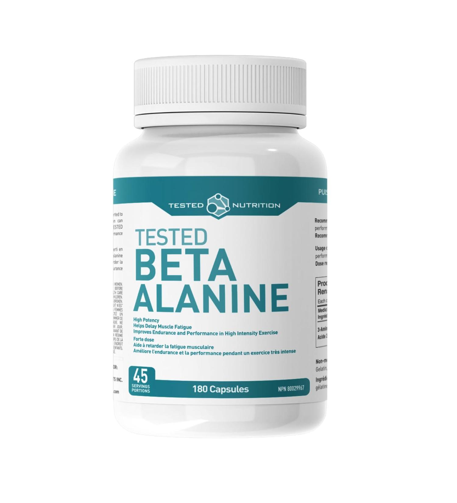 Tested Nutrition Beta Alanine Capsules | 750mg Beta Alanine Capsules | Reduced Muscle Fatigue Increased Endurance Strength Recovery | 45 Servings (180 Capsules) - Buy Online on GoSupps.com
