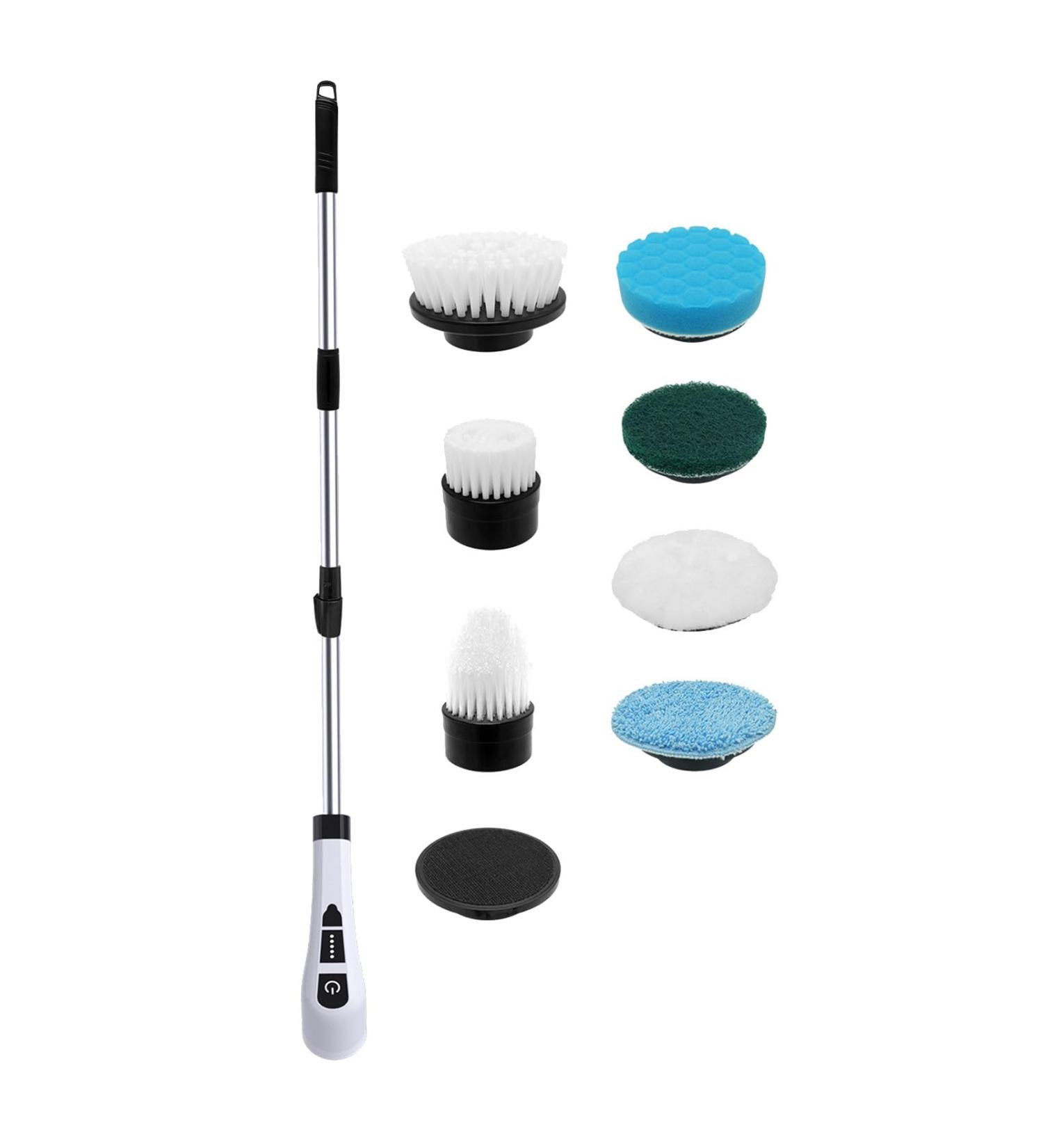 Juebueix Electric Cleaning Brush Adjustable Super Strong Spin Scrubber with 7 Versatile Heads Rechargeable Wireless Tub Tile Black & White - Buy Online on GoSupps.com
