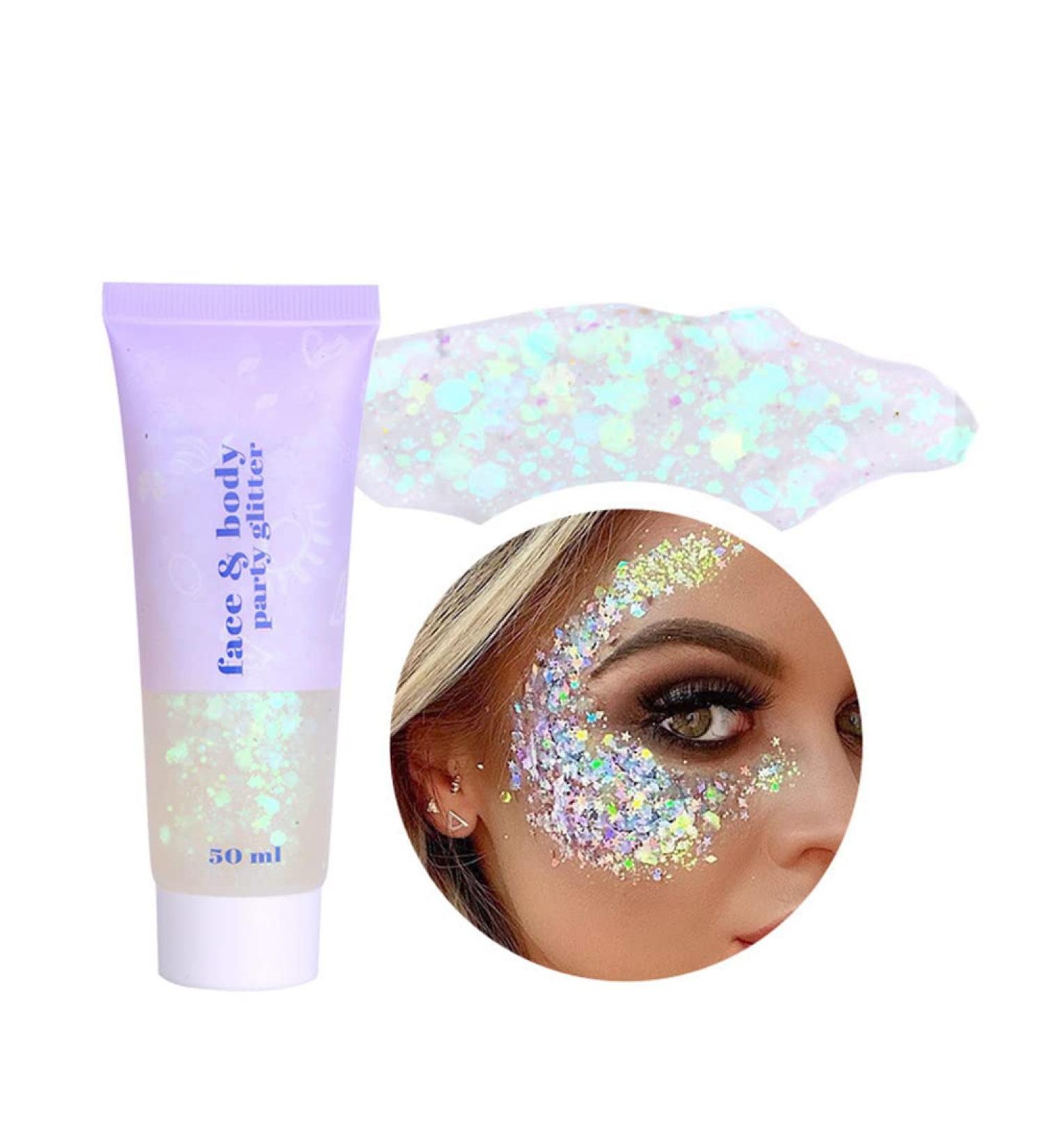 Buy Body Glitter Gel - 50ml Holographic Face & Body Glitter for Festivals | Mermaid Sparkling Chunky Gel & Liquid Eyeshadow - Buy Online on GoSupps.com