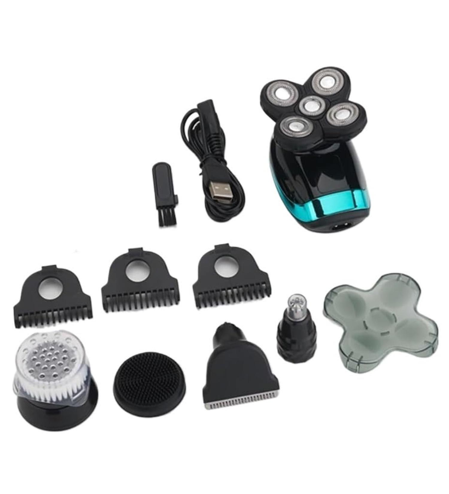 5 in 1 USB Rechargeable 4D Men's Electric Shaver & Grooming Kit - Bald Head Trimmer Beard & Nose Hair Clippers Facial Brush - Buy Online on GoSupps.com