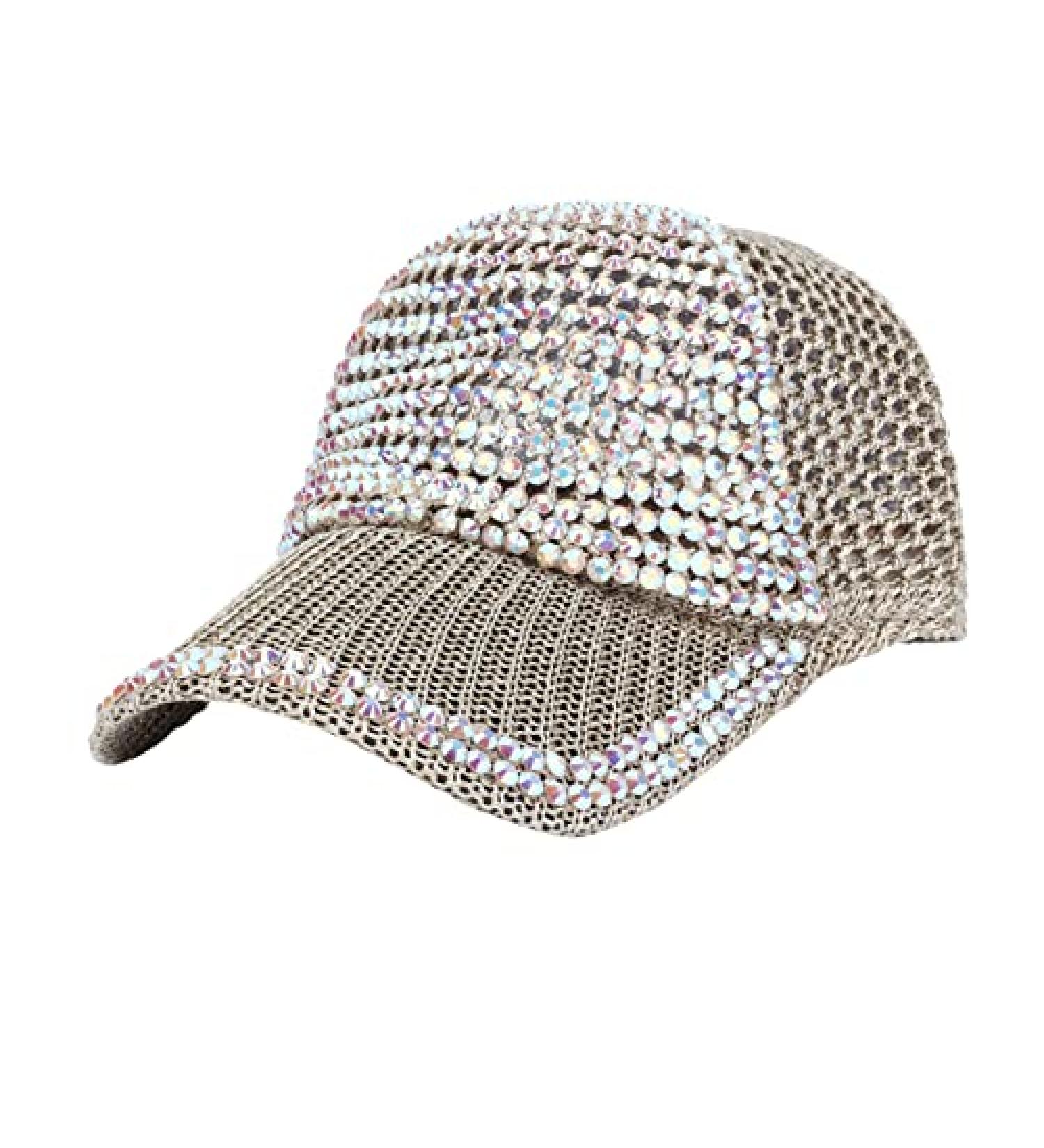 Women's Studded Rhinestone Sun Cap | Adjustable Ponytail Mesh Baseball Cap | Bling Casual Sports Hat | Khaki - Buy Online on GoSupps.com