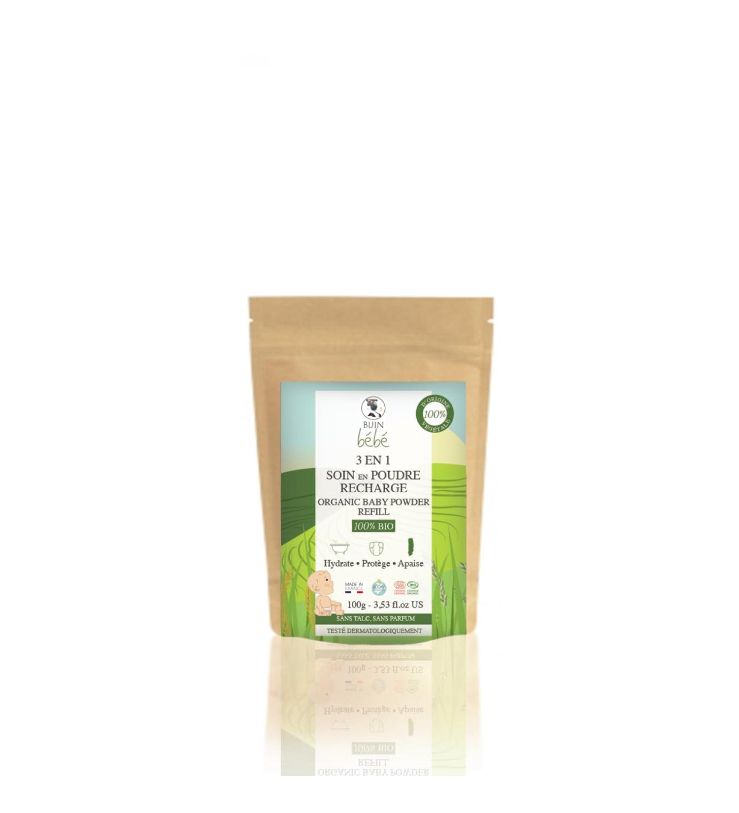 Baby Powder without talc 3 in 1 Organic Care Powder for Baby Changing Bath and Care (100g) 100% vegetable and 100% organic - Buy Online on GoSupps.com