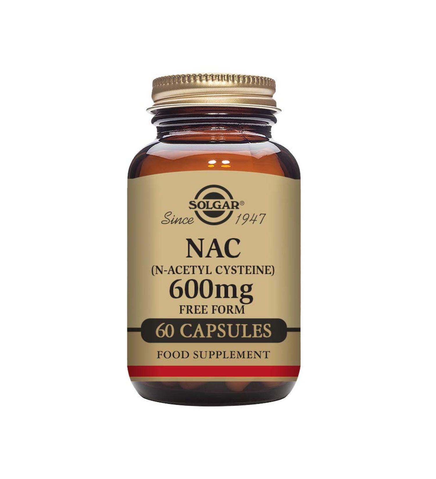 Solgar NAC (N-Acetyl-L-Cysteine) 600 mg Vegetable Capsules - Pack of 60 - Healthy Skin Hair and Nails - Vegan - Buy Online on GoSupps.com