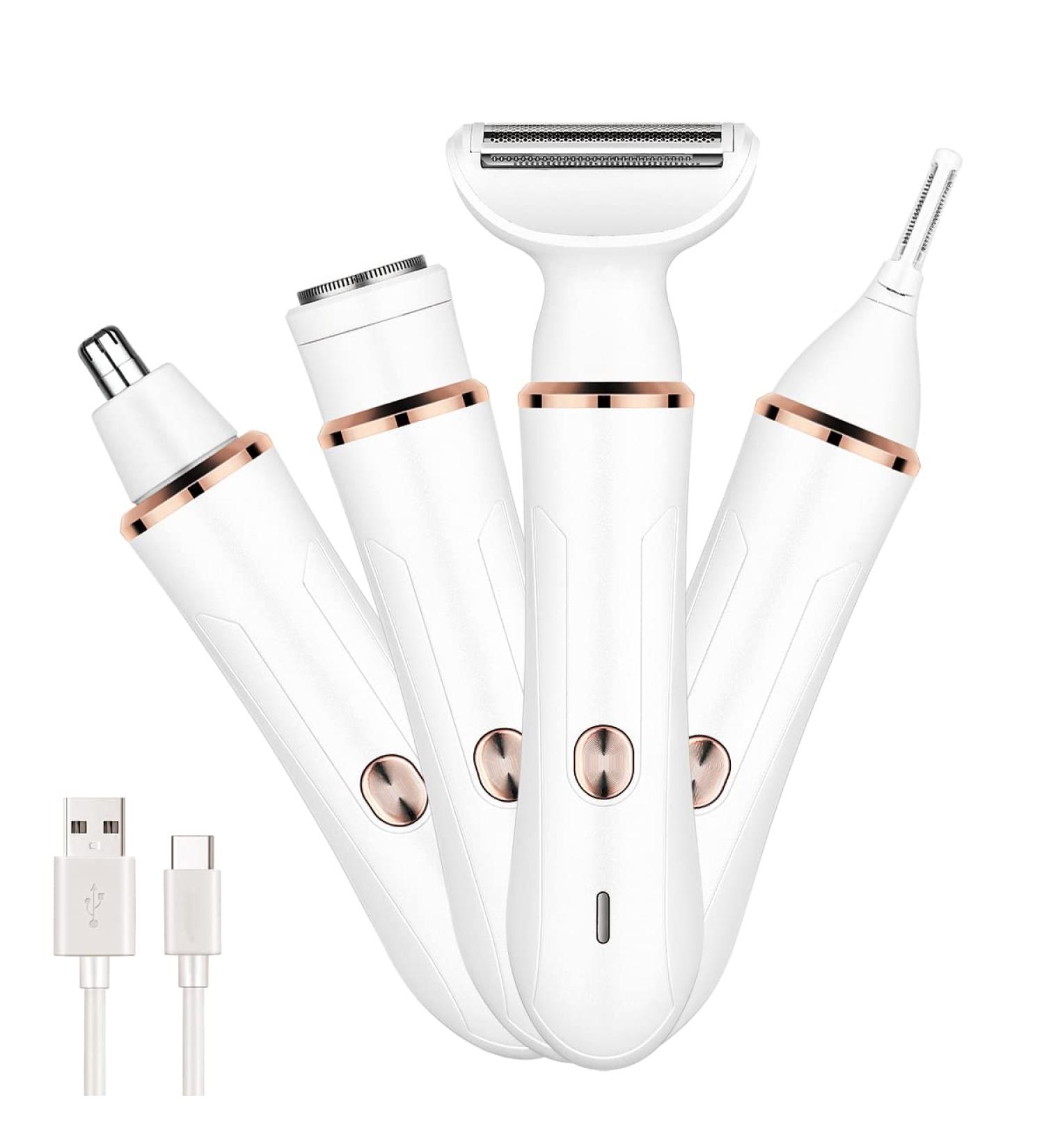 4-in-1 Electric Razor & Hair Trimmer for Women - Facial Hair Removal & Body Grooming Kit with Type-C Charging Port - Buy Online on GoSupps.com
