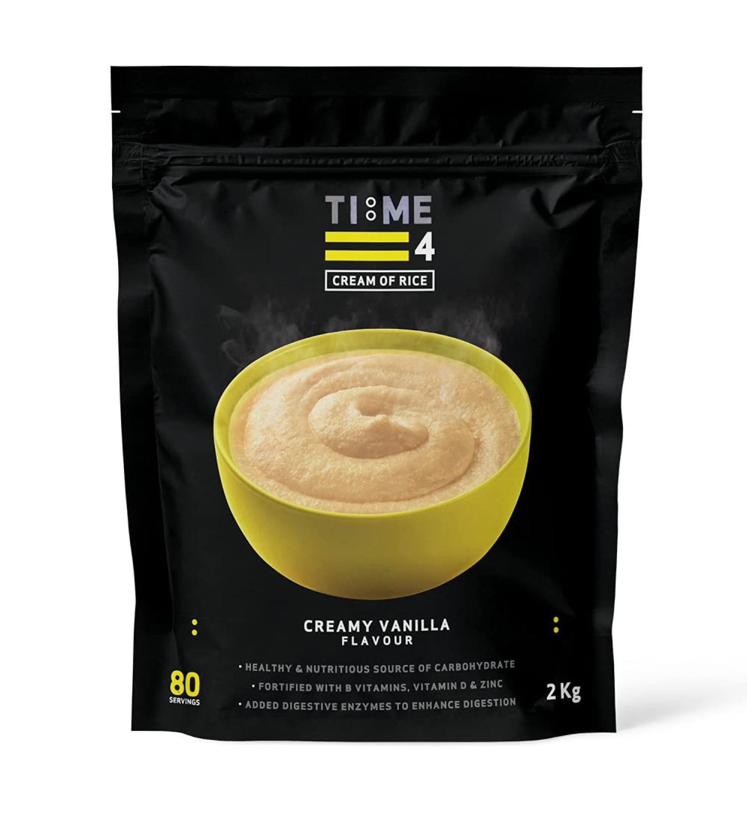 Time 4 Cream of Rice 2kg - Gluten-Free Carbohydrate Source with Vitamins, Minerals & Digestive Enzymes - Vegan Friendly Porridge Alternative (Creamy Vanilla) - 80 Servings - Buy Online on GoSupps.com