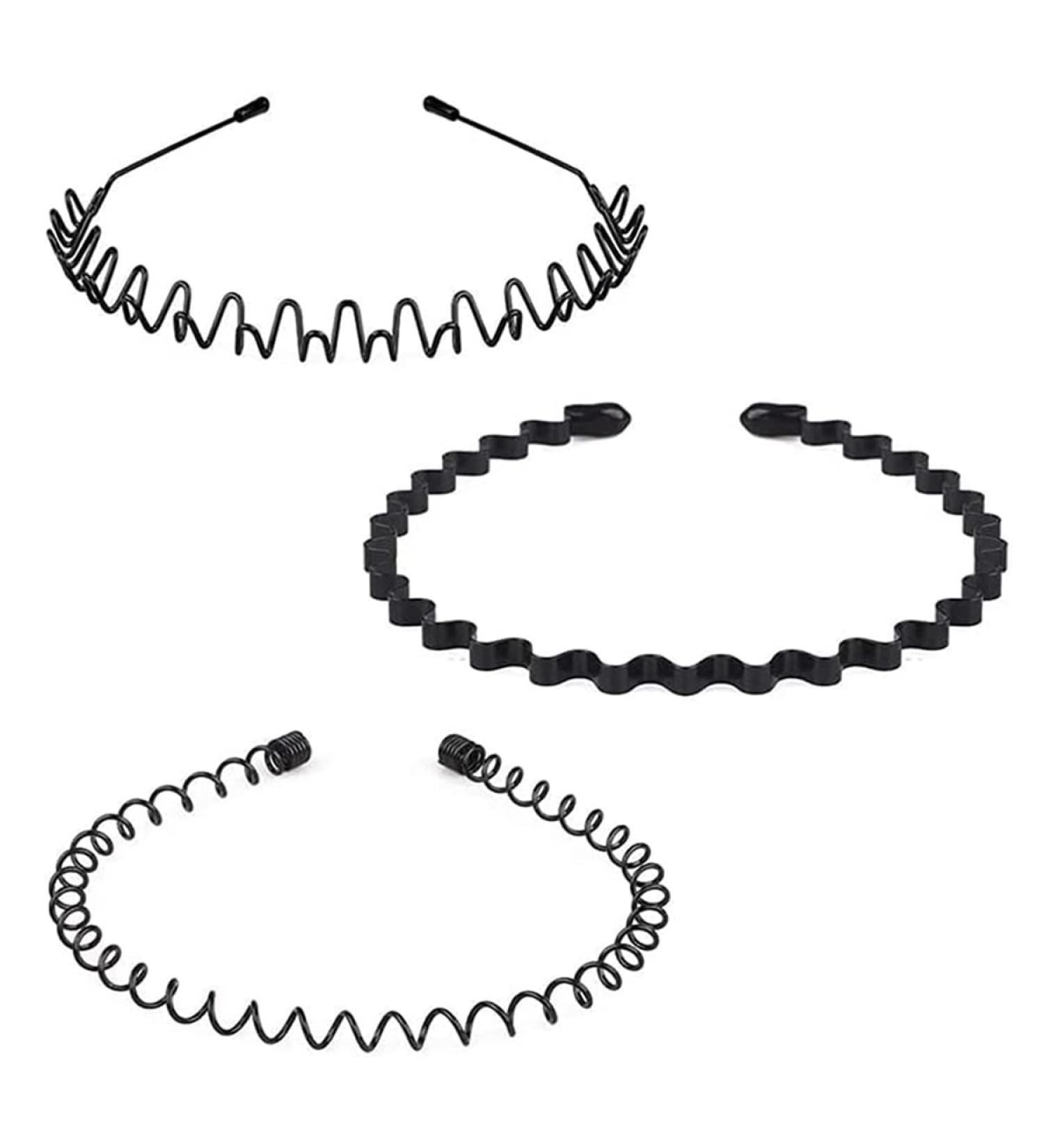 FlyfTrey Metal Hair Bands - 3 Piece Unisex Wave Black Spring Headbands for Sports & Yoga | Non-Slip Accessories for Men & Women - Buy Online on GoSupps.com