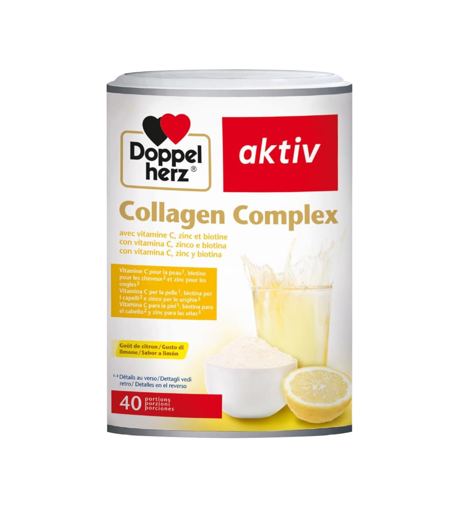 Doppelherz Collagen Complex Poudre au collag ne hydrolys 5000 mg Vitamine C Zinc & Biotine Pour peau cheveux et ongles Go t citron 40 doses - Buy Online on GoSupps.com