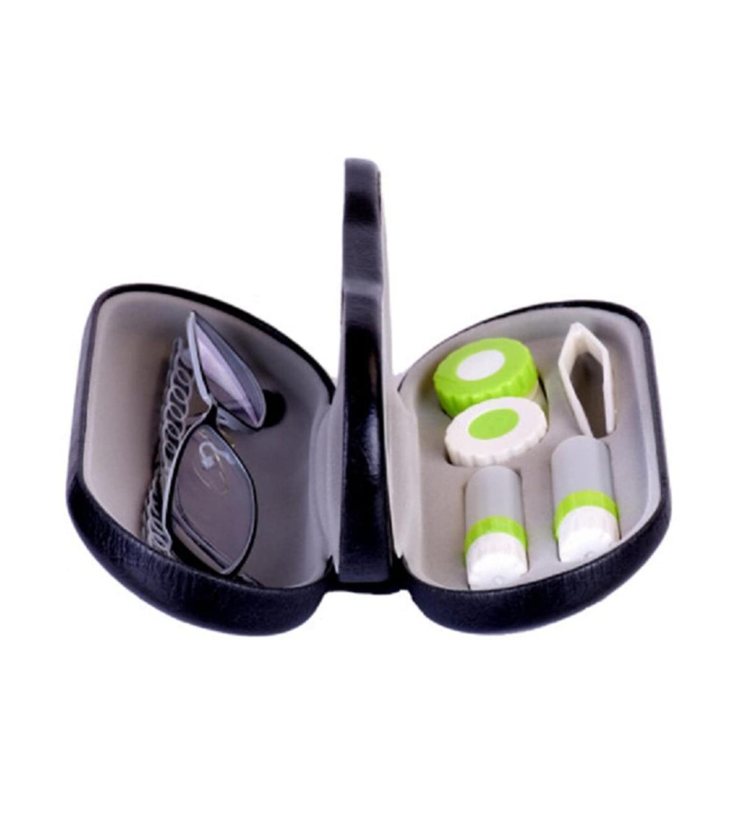 MUDOR 2 in 1 Contact Lens Case & Glasses Travel Kit - Dual Sided with Remover Tool and Tweezers - Black - Buy Online on GoSupps.com