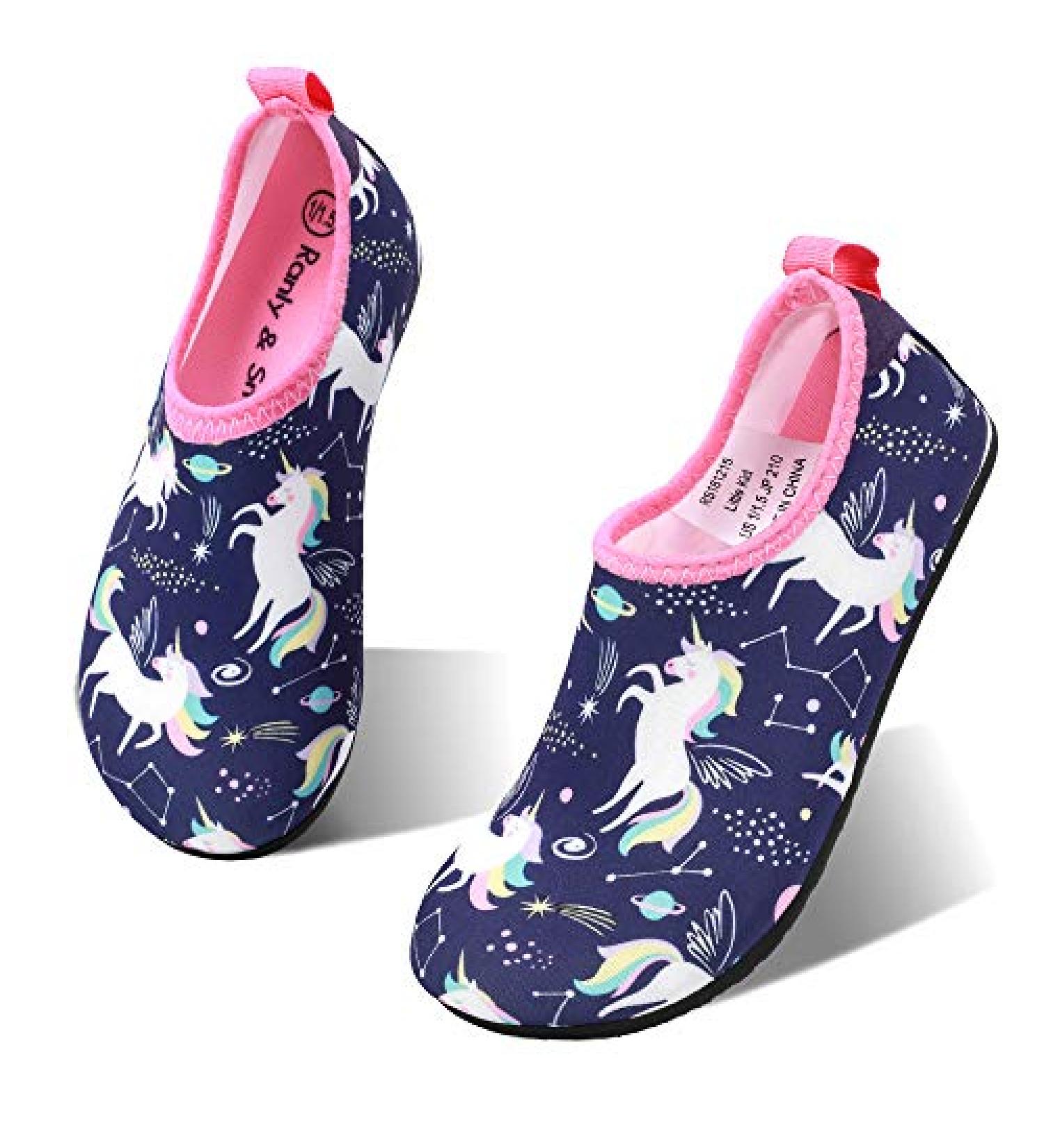 HIITAVE Kids Water Shoes - Non-Slip Aqua Pool Socks for Boys & Girls - Toddler 12-13 Little Kid - Purple/Unicorn - Buy Online on GoSupps.com