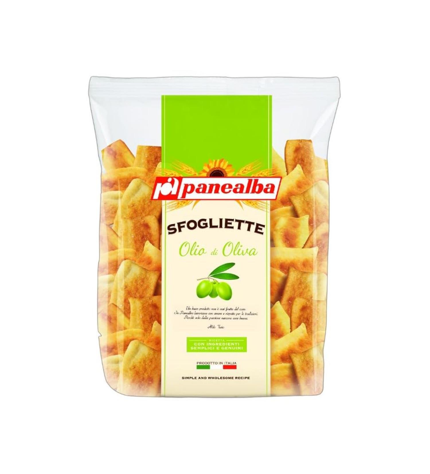 Panealba Le Sfogliette Dorate all'Olio di Oliva Snack baked with salt grains and olive oil 180 g - Buy Online on GoSupps.com