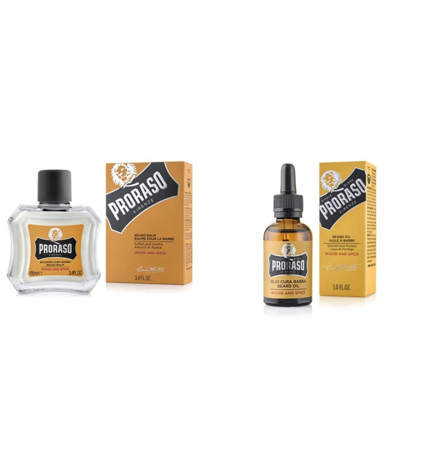 Proraso Wood E Spice Baume Barbe 100 ml & Huile Barbe Soin Visage Homme Parfum Bois & pice Huile pour Barbe Adoucissante & Protectrice Enrichie en Huiles de Macadamia & Avocat 30 ml - Buy Online on GoSupps.com