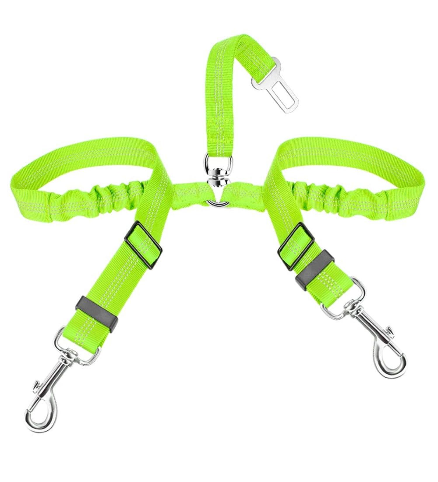 Slowton Dog Car Seat Belt - 2 in 1 Adjustable Elastic Reflective Safety Belt for Small & Medium Dogs - Durable & Comfortable Travel Solution in Lime - Buy Online on GoSupps.com
