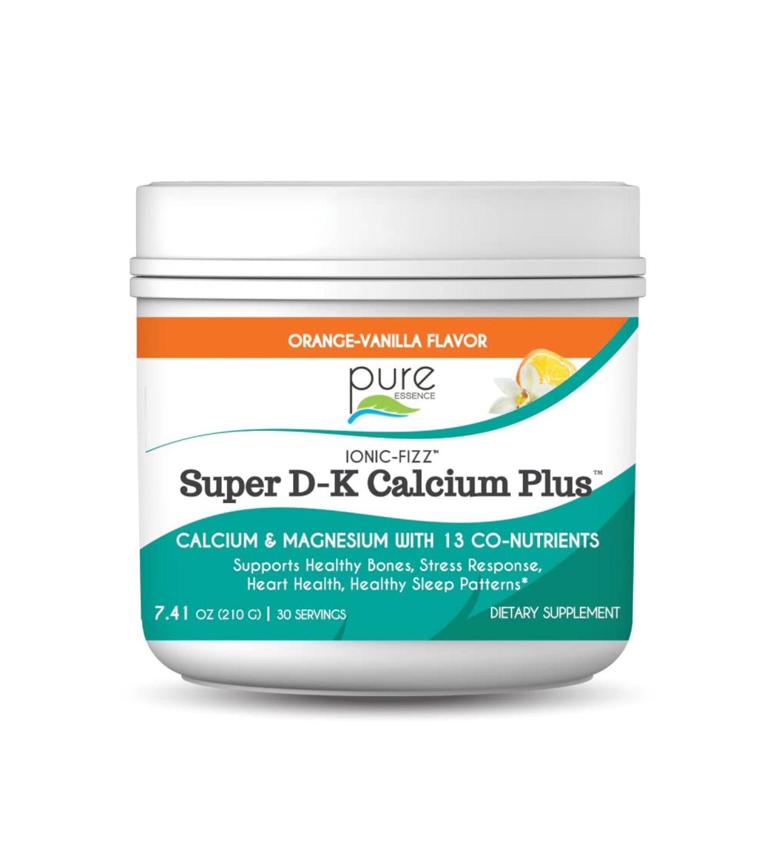 Pure Essence Ionic Super D-K Calcium Plus with Magnesium, Vitamin D3 and K2 - Orange Vanilla 7.41oz - Buy Online on GoSupps.com