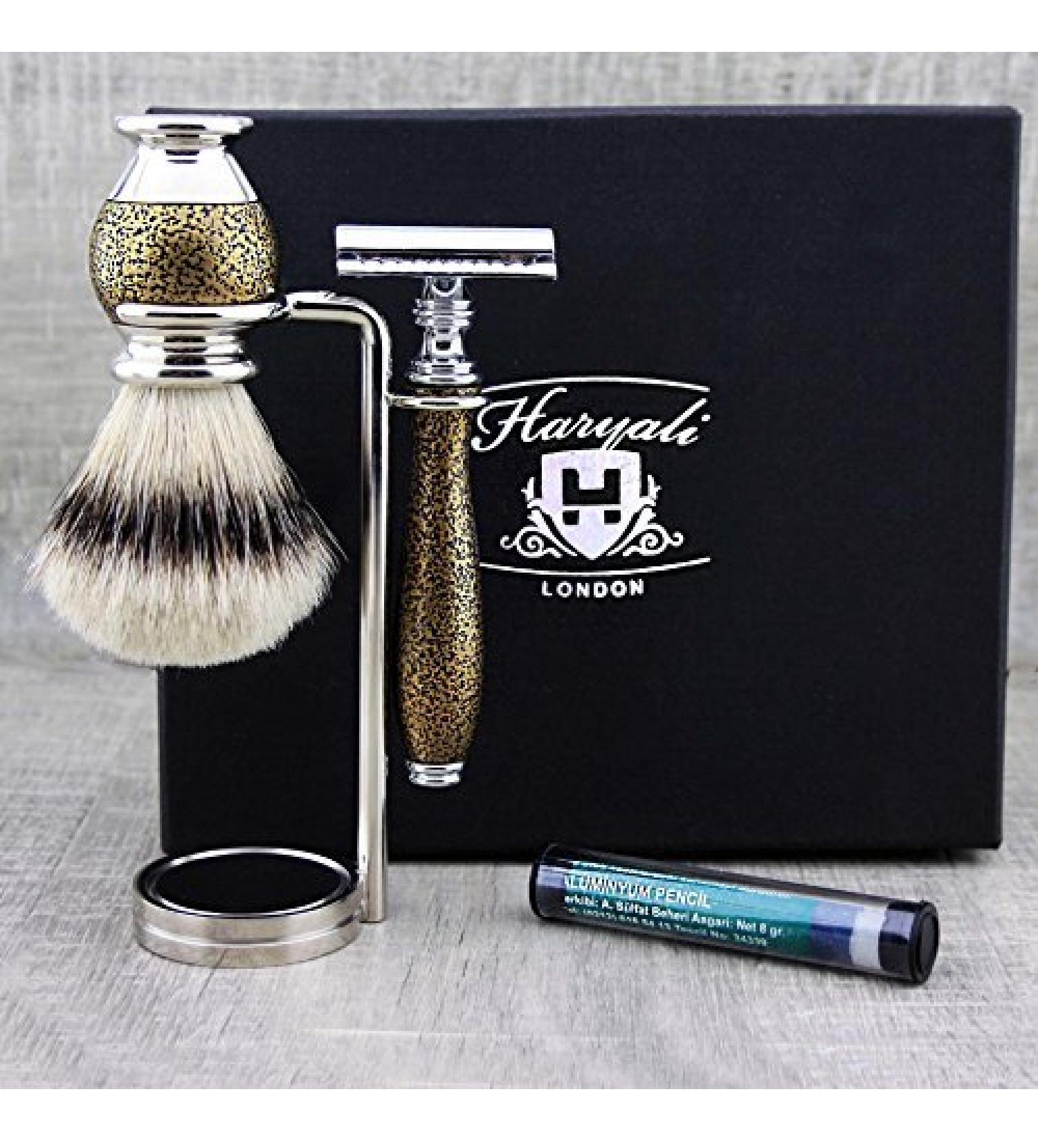 Luxury Men's Wet Shaving Set | Silver Tip Brush DE Safety Razor (Blades NOT Included) & Dual Stand | Free Alum Stick - International Shipping Available - Buy Online on GoSupps.com