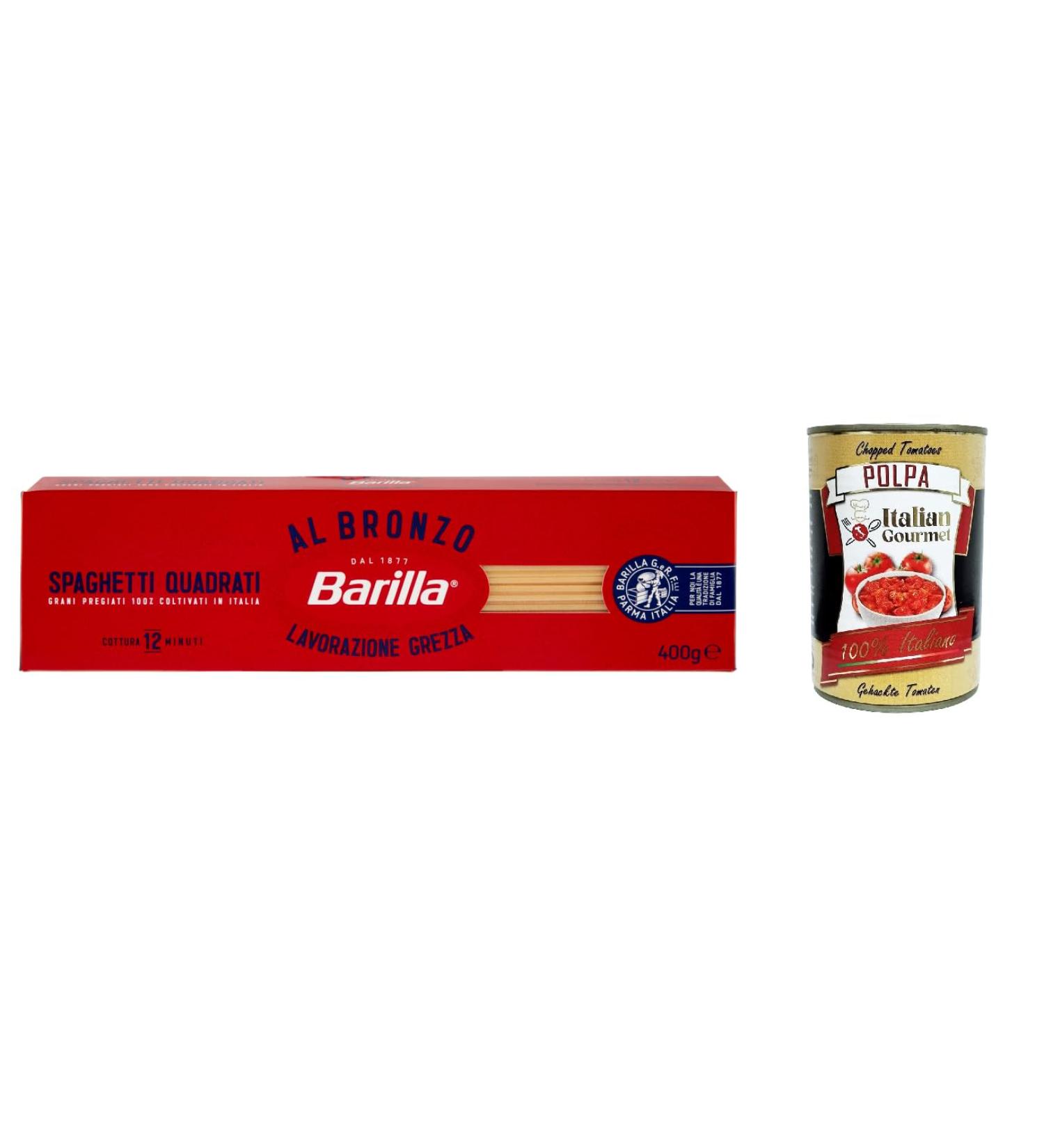  Italian Gourmet E.R. Barilla Bronzo Bronze Square Spaghetti 400g Raw Processing Method + Italian Gourmet Polpa 400g (Pack of 10) - Buy Online on GoSupps.com