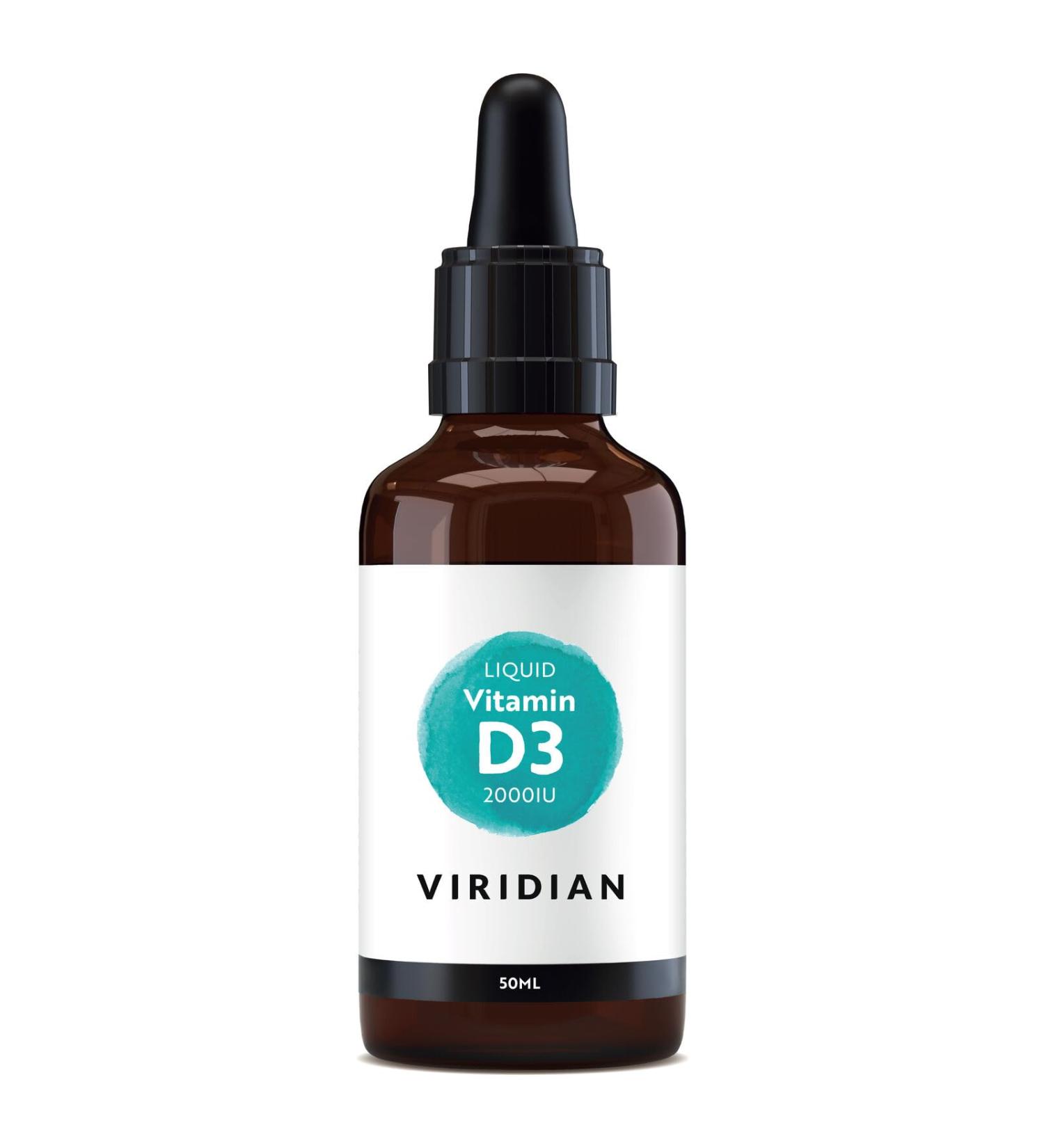 Viridian - Liquid Vitamin D3 2000IU - 50ml | Bone Muscle & Immune Health | Plant-Based Lichen Source | Vegan D3 Drops Orange Flavour | Vegan & Kosher | Nutritionist Formulated