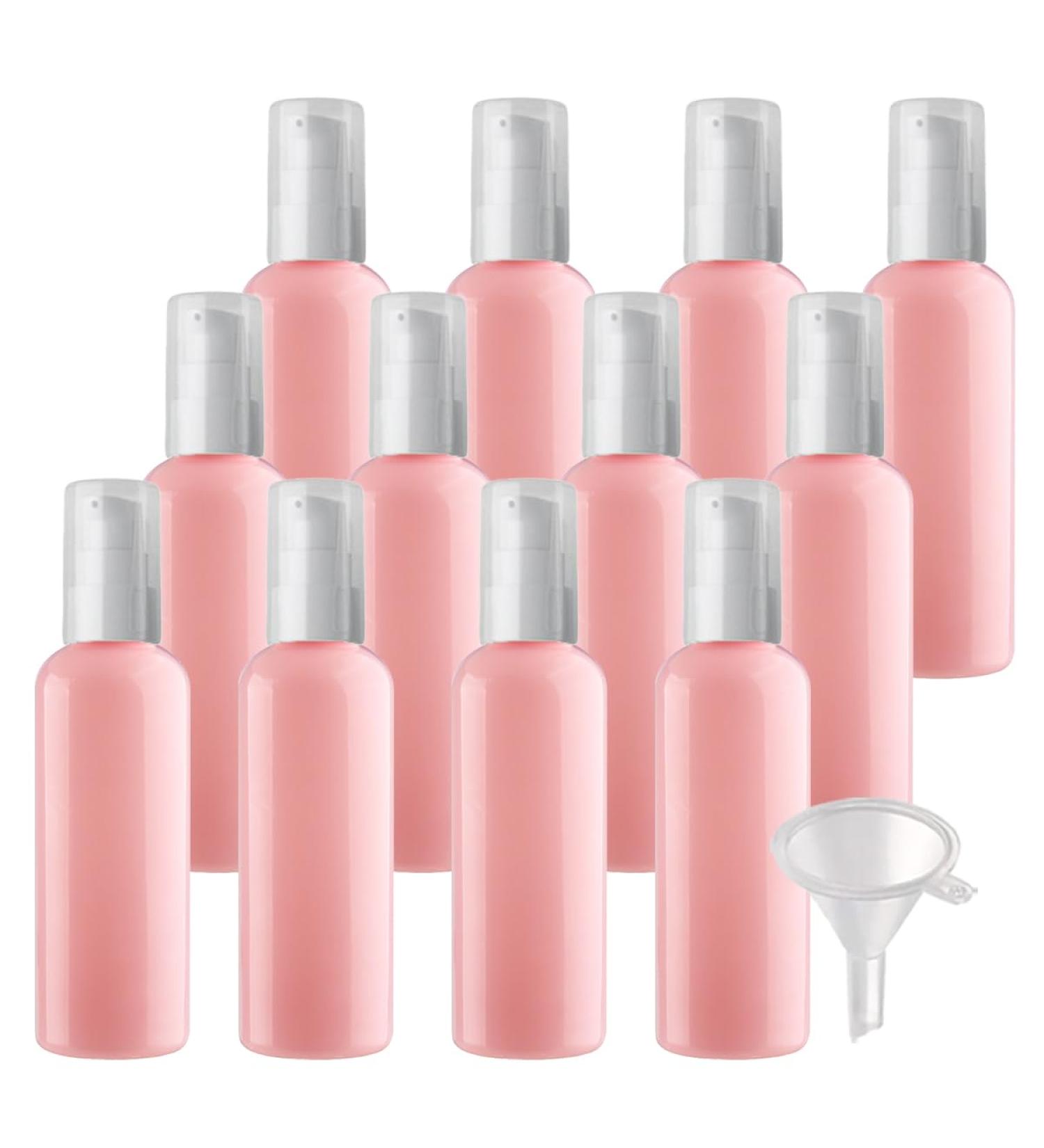 ZEOABSY 12 Pieces 100 ml Pink Lotion Bottles with WhiteÂ Pump 100ml Empty PET Plastic Lotion Pump Bottle Cosmetic Gel Travel Container for Cosmetic Make up Cleaning + 2 x Funnel Pink 100ml - Buy Online on GoSupps.com