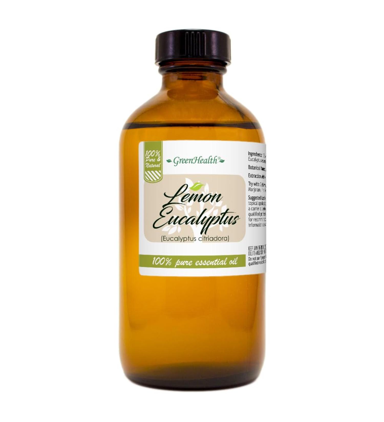 GreenHealth Lemon Eucalyptus - 8 fl oz (237 ml) Glass Bottle with Cap - 100% Pure Essential Oil - Buy Online on GoSupps.com