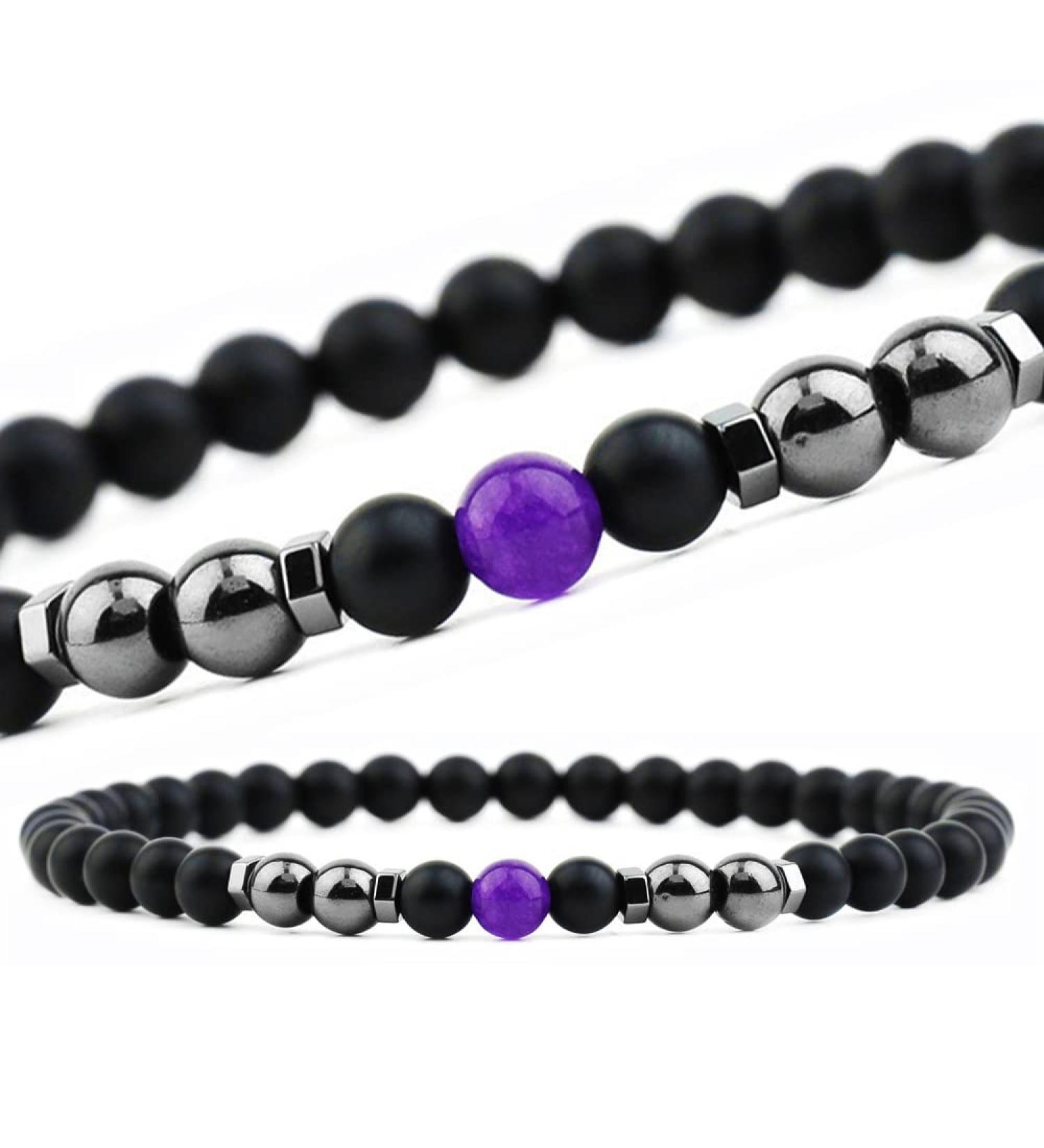Magnetic Foot Chain - Black Frosted Stone 2 Packs 8.3 Inner 6mm - Remove Static Electricity & Improve Sleep with Purple Pine Stone & Magnet - Buy Online on GoSupps.com