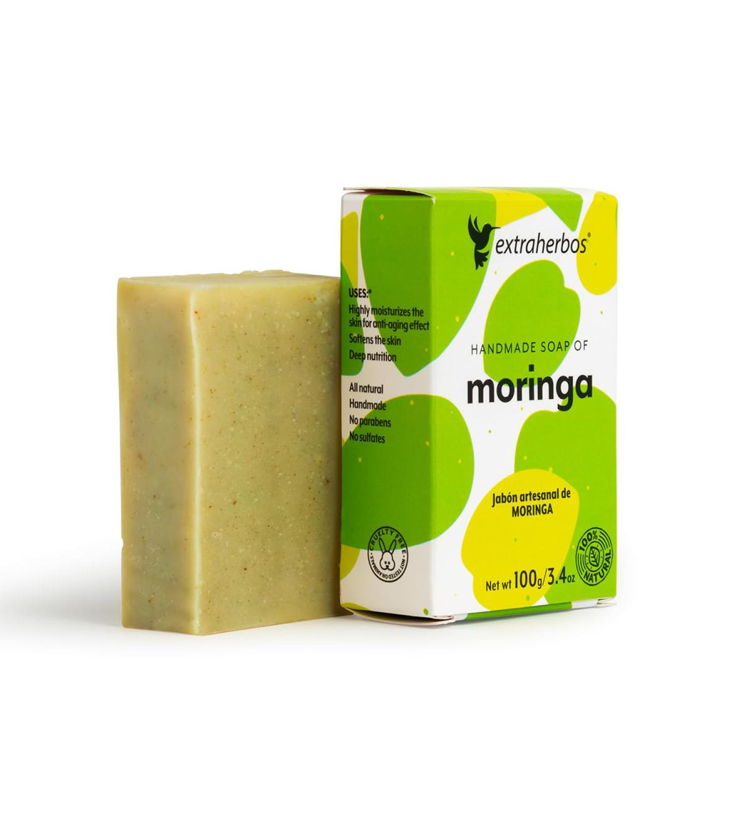 Moringa Soap 100g - Natural Anti-Aging Facial Cleanser | Moisturizing with Moringa Leaf & Coconut Oil for Dry Skin - Buy Online on GoSupps.com