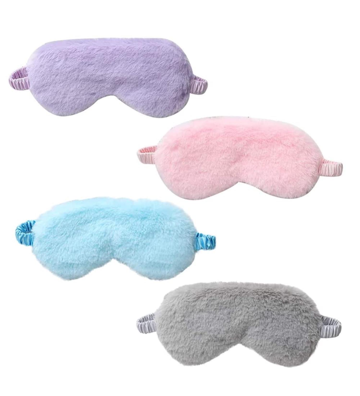 4 Pcs Plush Silk Sleep Mask Set with Adjustable Elastic Strap for Women Men Kids - Buy Online on GoSupps.com