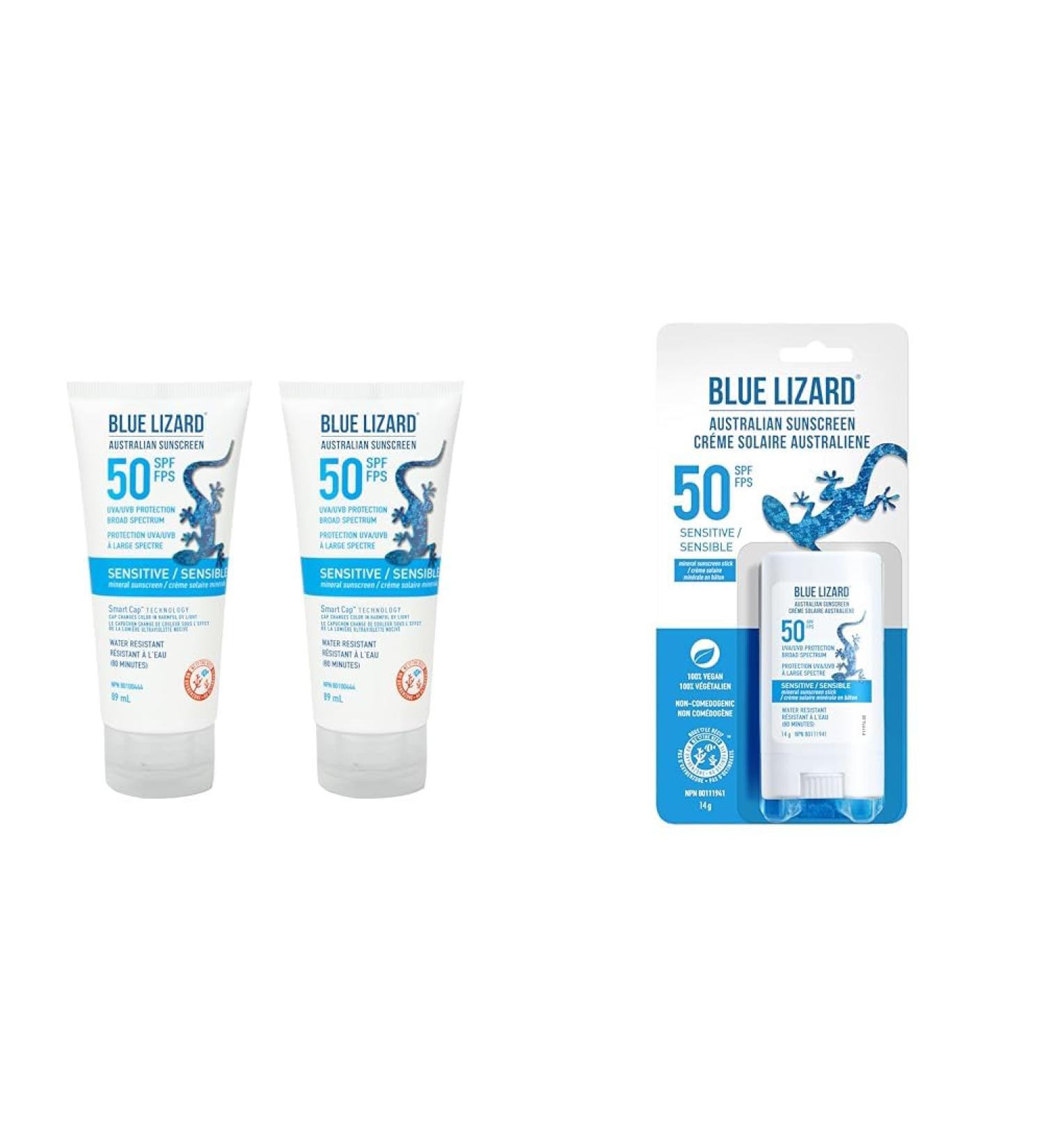 Blue Lizard Senstive SPF 50 Lotion Mineral Sunscreen Bundle (Pack of 2) & Sensitive Sunscreen Stick - 50 SPF + - 14g Sunscreen + Sensitive Sunscreen Stick - Buy Online on GoSupps.com