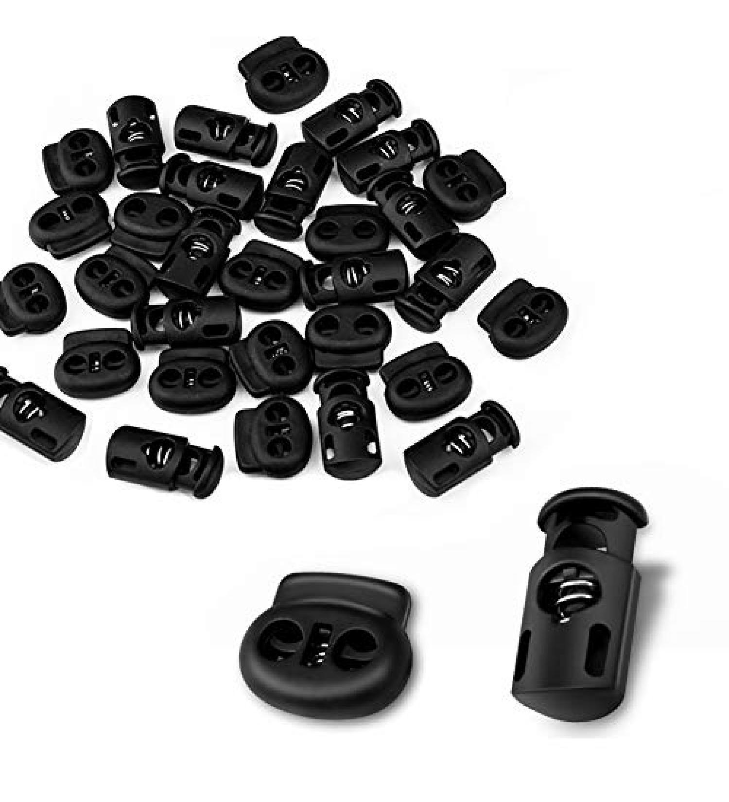 CousDUoBe 30 Pcs Plastic Cord Locks - Double-Hole and Single-Hole Spring Stoppers for Drawstrings, Bags, Clothing - Black - Buy Online on GoSupps.com
