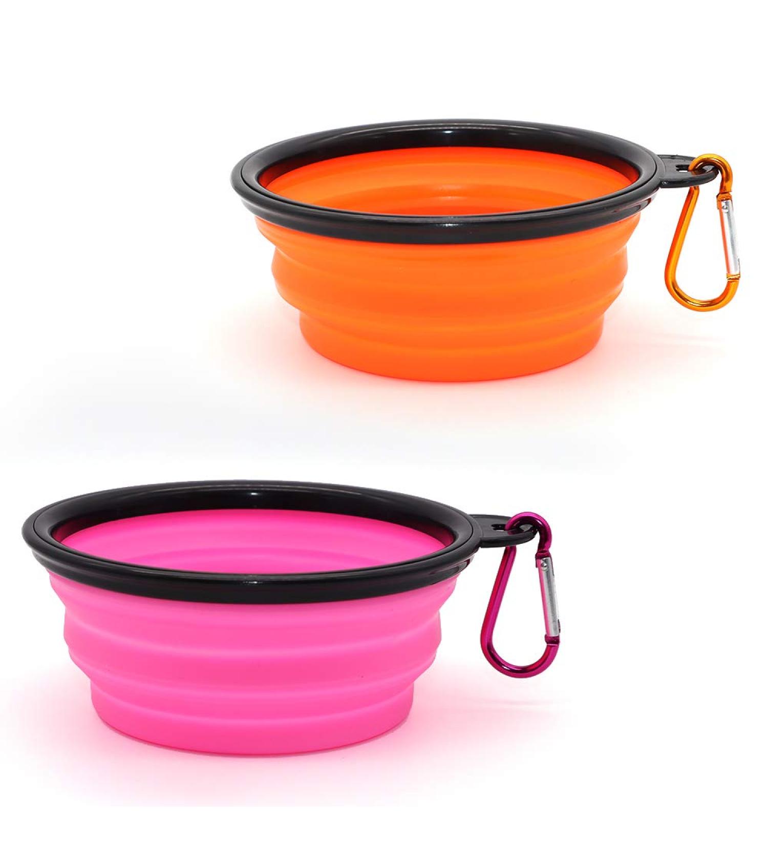 Slson Foldable Pet Bowl - Portable Travel Bowl for Dogs & Cats (350ml) with Carabiner Water & Food Bowls in Orange & Pink - Buy Online on GoSupps.com