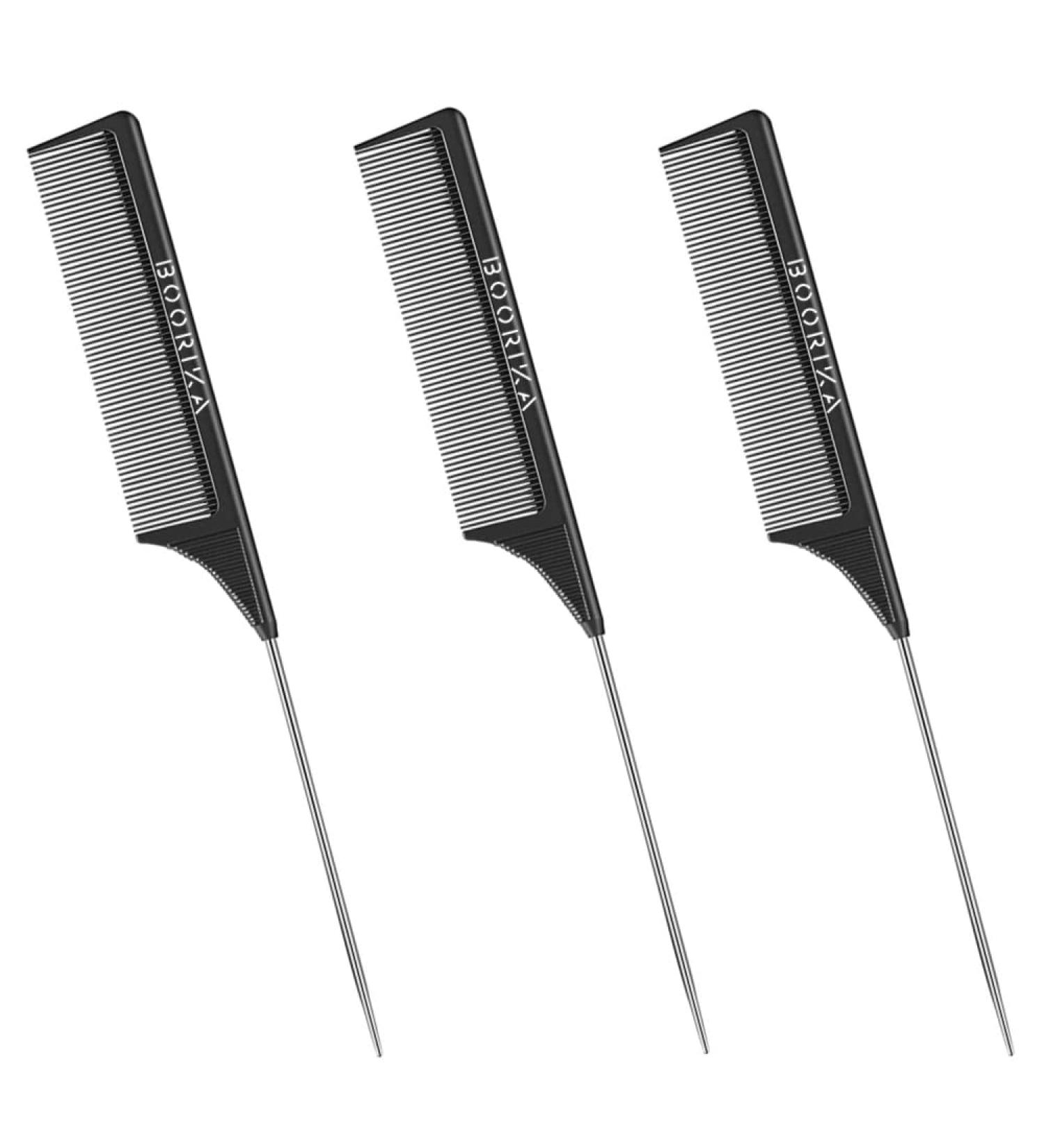 3PCs Hair Comb Rat Tail Comb 100% Anti-static Heat resistant Lightweight Durable with anti-skid paddle and Stainless-Steel Pintail for All Hair Types (Pack of 3) - Buy Online on GoSupps.com