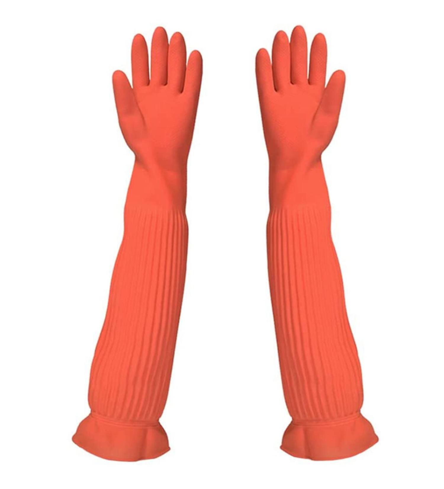 Skoulazeo Long Rubber Gloves Kitchen Dishwashing Gloves Reusable Household Gloves Waterproof Cleaning Gloves for Home Painting Garden