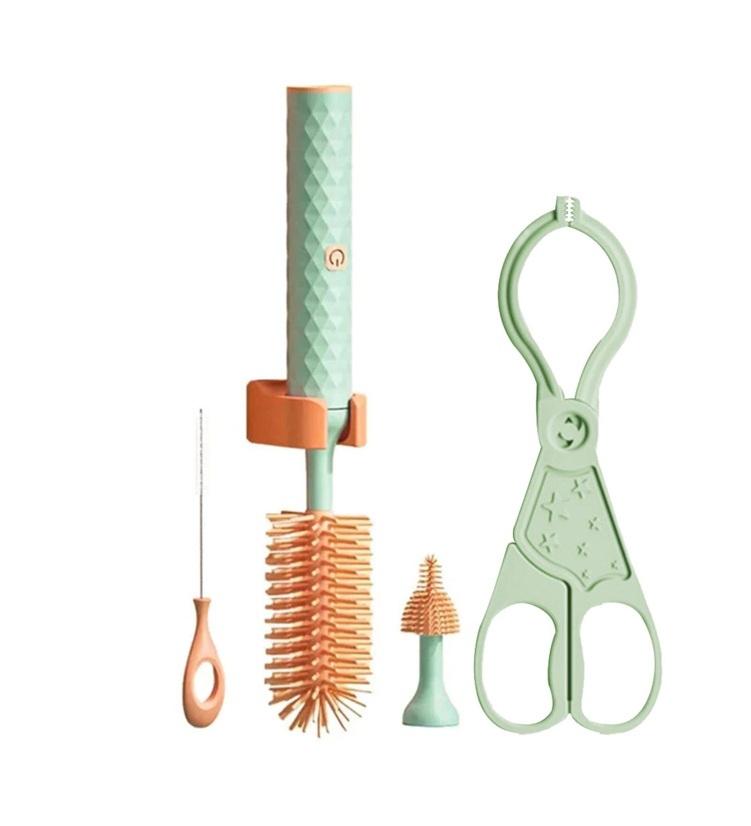 Valink Electric Baby Bottle Brush Set - 4PC Silicone Cleaning Brushes USB Rechargeable Green Includes Flashing Lifter Straw Cleaner - Buy Online on GoSupps.com