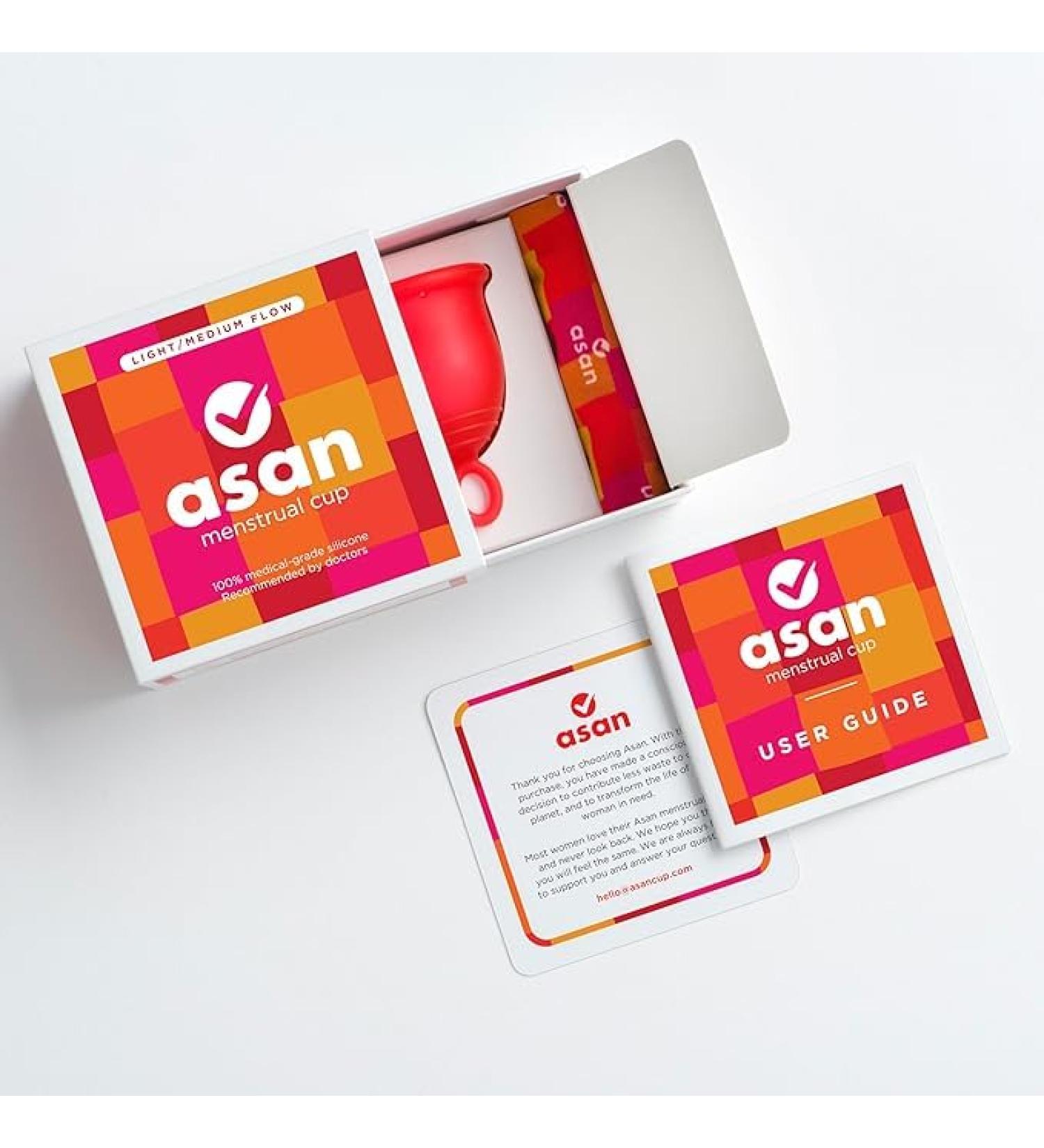 Asan Menstrual Cup - Combo Pack 2 Sizes | Light/Medium Flow Cup + Heavy Flow Cup | Easiest Cup to Insert & Remove I Special Ring Design | Premium Medical Grade Silicone I Designed in The USA Light/medium flow + Heavy flow - Pack of 2 - Buy Online on GoSupps.com