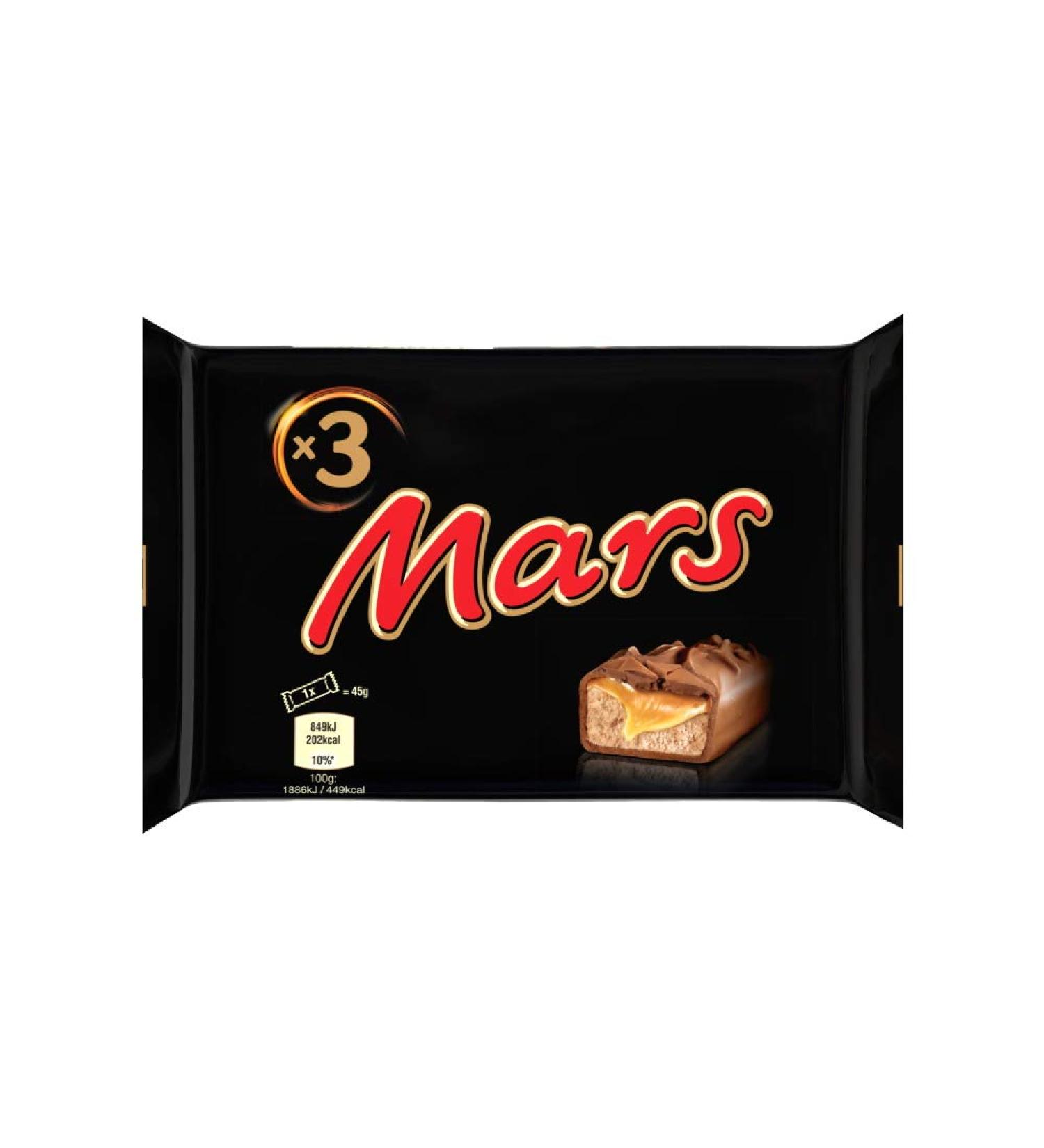 MARS - Milk chocolate and caramel bars - 3 bars of 45g - 135g - Buy Online on GoSupps.com