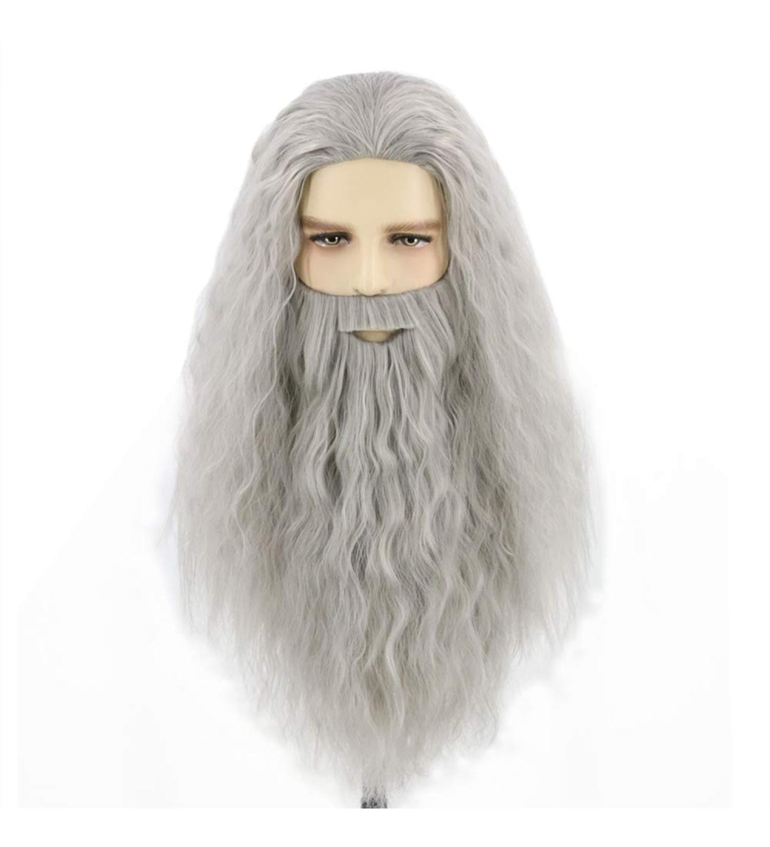 Topcosplay Wig and Beard Men's Long Grey Wig Cosplay Wizard Sorcerer Prophet Wig for Carnival Halloween Costume - Buy Online on GoSupps.com