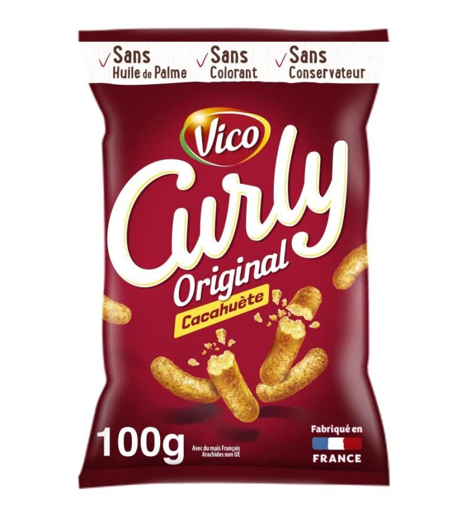  G n rique VICO CURLY - Peanut Curly 100g - Crispy peanut-flavored chips - Ideal for appetizers - High-quality puffed biscuits. - Pack of 4 - Sold in Packs - Buy Online on GoSupps.com