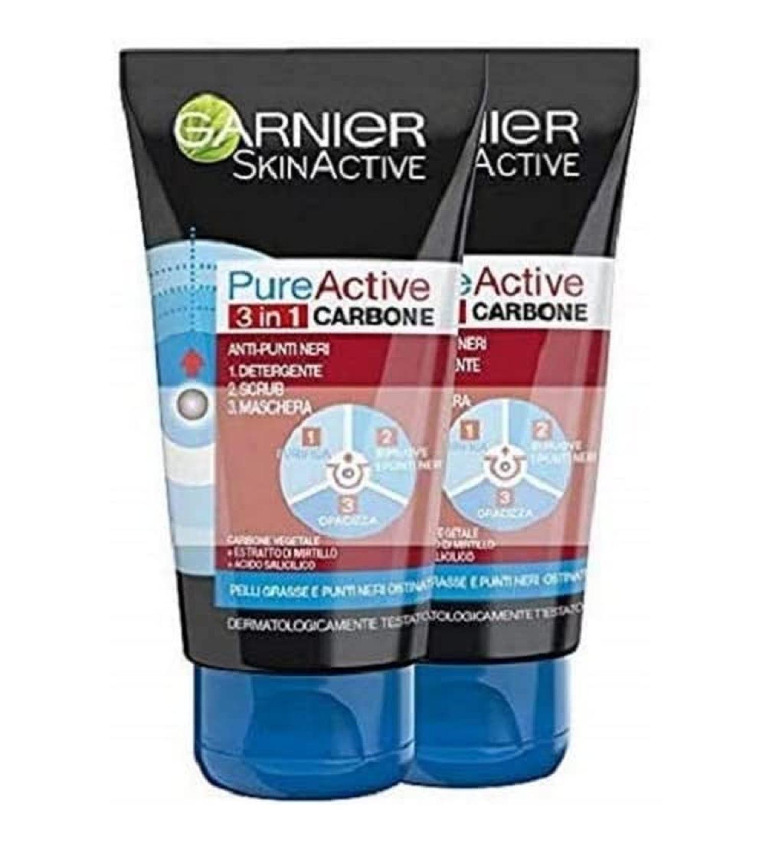 Garnier Garnier PureActive Intense Skin Naturals Detergent 3 in 1 Anti-Blackheads - 150 ml pack of 2 - 150 ml
