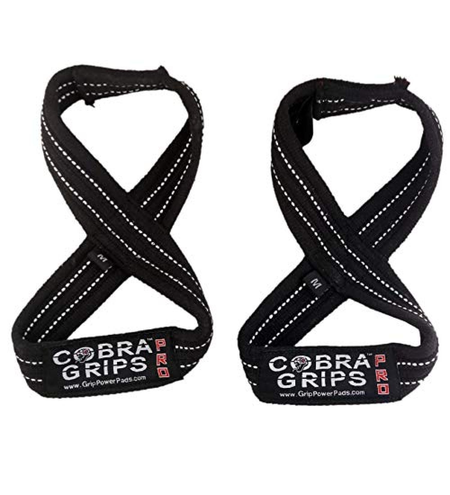 Figure 8 Loop Deadlift Straps - 70 cm, Ideal for Powerlifting & Weightlifting, Black with White Strips - Buy Online on GoSupps.com