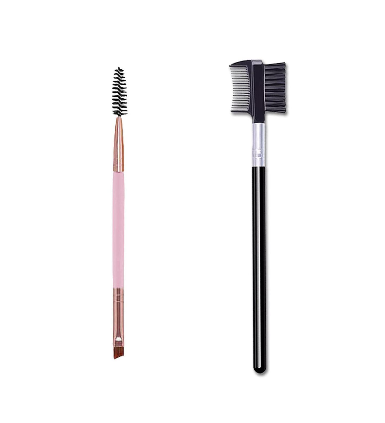 Duo Eyebrow Brush and Comb Eyelash Comb Brush Eyebrow Brush Angled Eyebrow Brush (Pink) - Buy Online on GoSupps.com