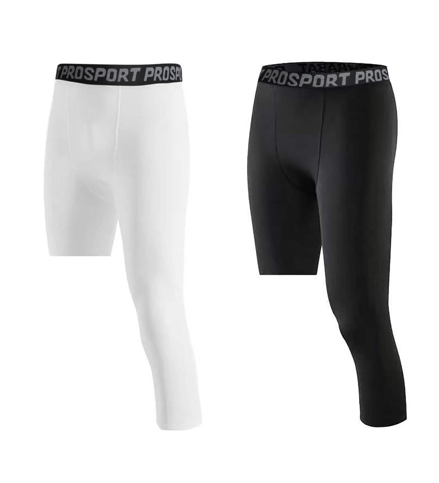2 Pack Men's Compression Capri Tights for Gym Running Basketball - White+Black - Large - Buy Online on GoSupps.com