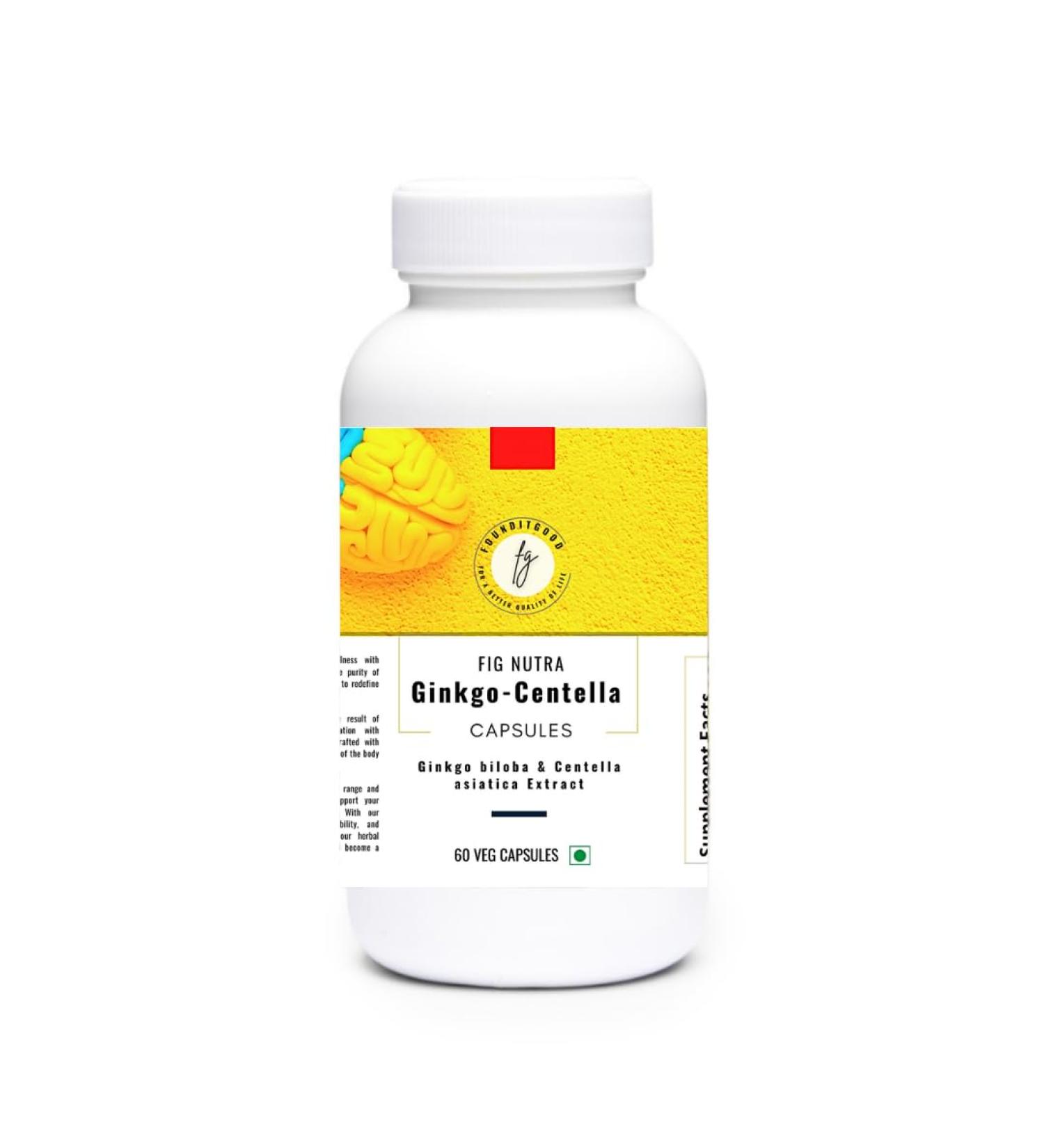 FounditGood FiG Nutra Ginkgo-Centella Capsules | Brain Health Supplement for Focus and Memory | Powerful Blend of Ginkgo biloba Leaf Extract and Centella asiatica Leaf Extract | 60 Veg Capsules - Buy Online on GoSupps.com
