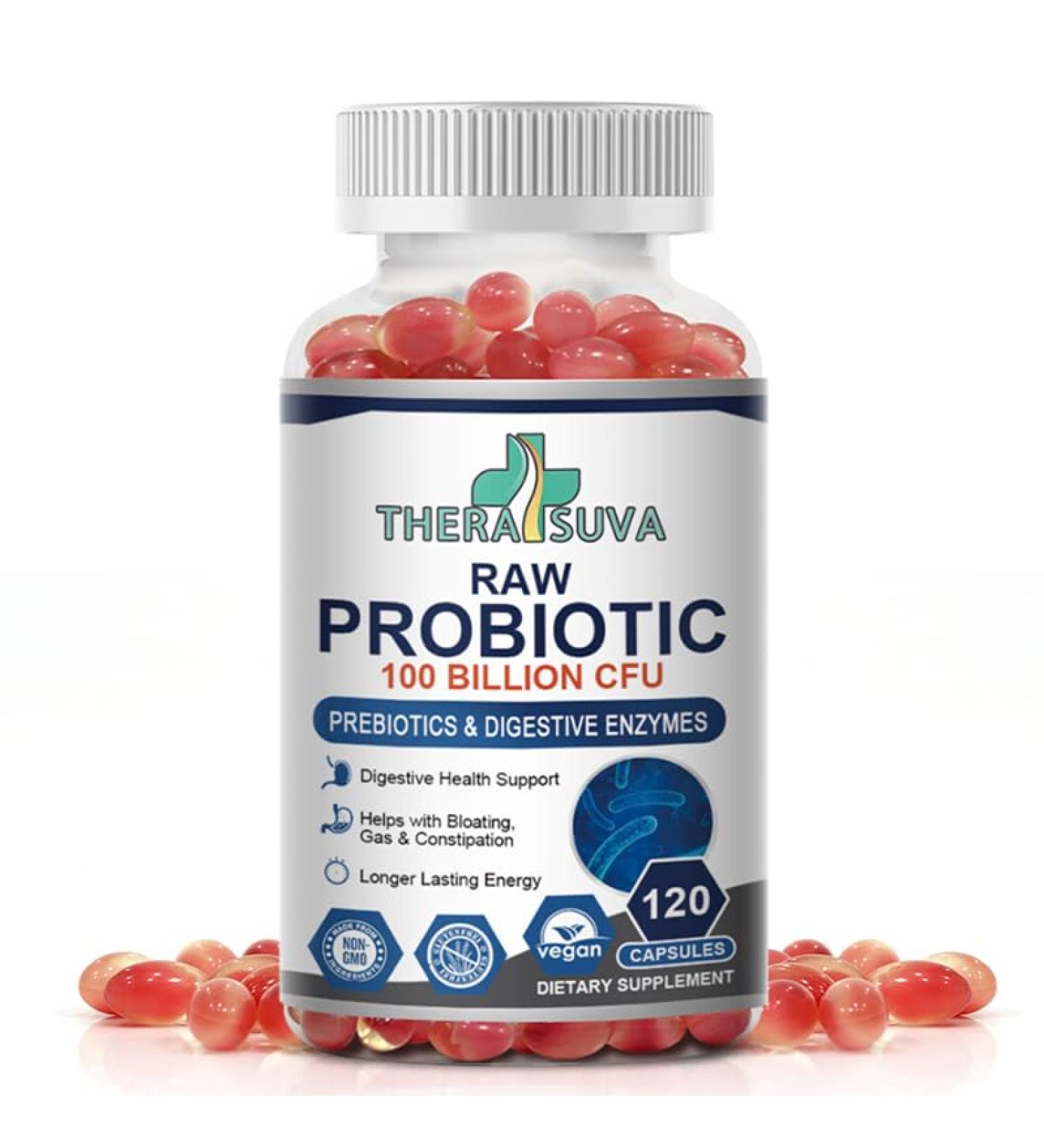 TheraSuva Probiotics 100 Billion CFU 34 Strains + Organic Prebiotics Whole Food Formula for Gut Health Immune Support & Digestive Balance 2 Month Supply 120 Softgels - Buy Online on GoSupps.com