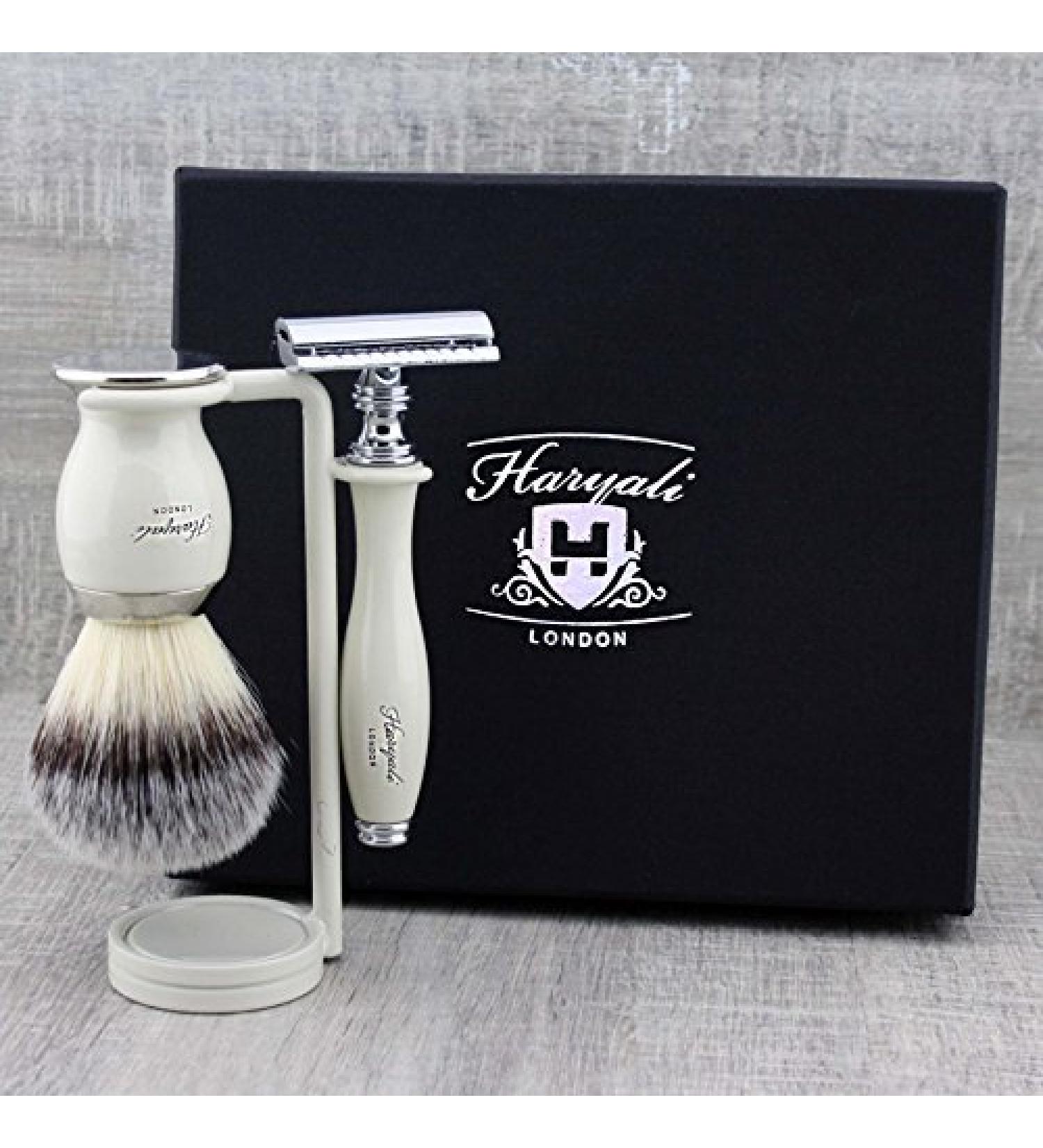 Classic Ivory Shaving Set | Men's Grooming Essentials | Synthetic Brush & DE Safety Razor Stand - Buy Online on GoSupps.com